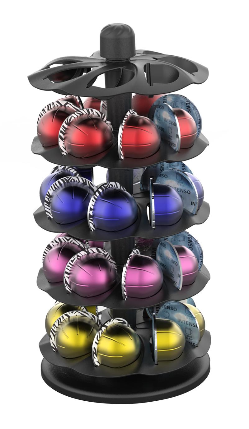 EVERIE Spinning Coffee Pod Carousel for Nespresso Vertuo Holds 40 Capsules Space-Saving Rotary Holder for Coffee Bar & Kitchen Countertop Black Sturdy Base Easy Access Design
