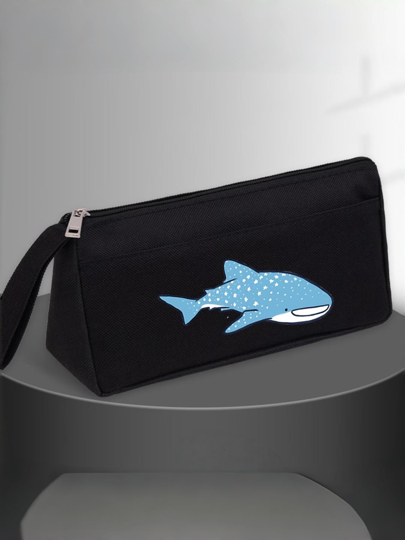 Ocean Style Whale Shark Pattern Stationery Bag, Large Capacity Pencil Case, Elegant Design, Multi-Pocket Storage, Four Colors Available