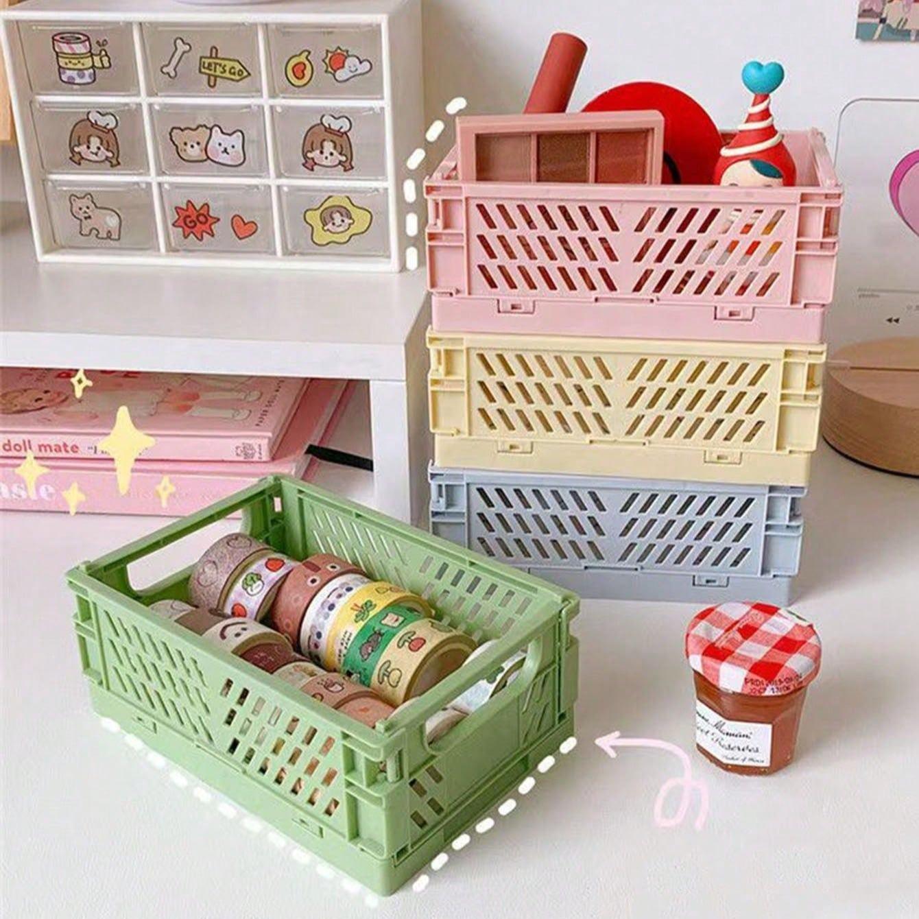 Folding Storage Basket, Collapsible Desktop Organizer, Ideal for Organizing Essentials & Cosmetics, Compact Design for Efficient Space Utilization