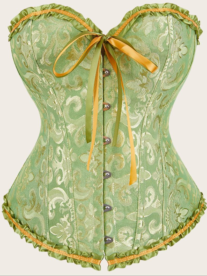 Women's Patchwork Print Jacquard Corset, Elegant Push Up Bust Shapewear Top, Fashionable Shapewear for Women, Corset Waist Shaper