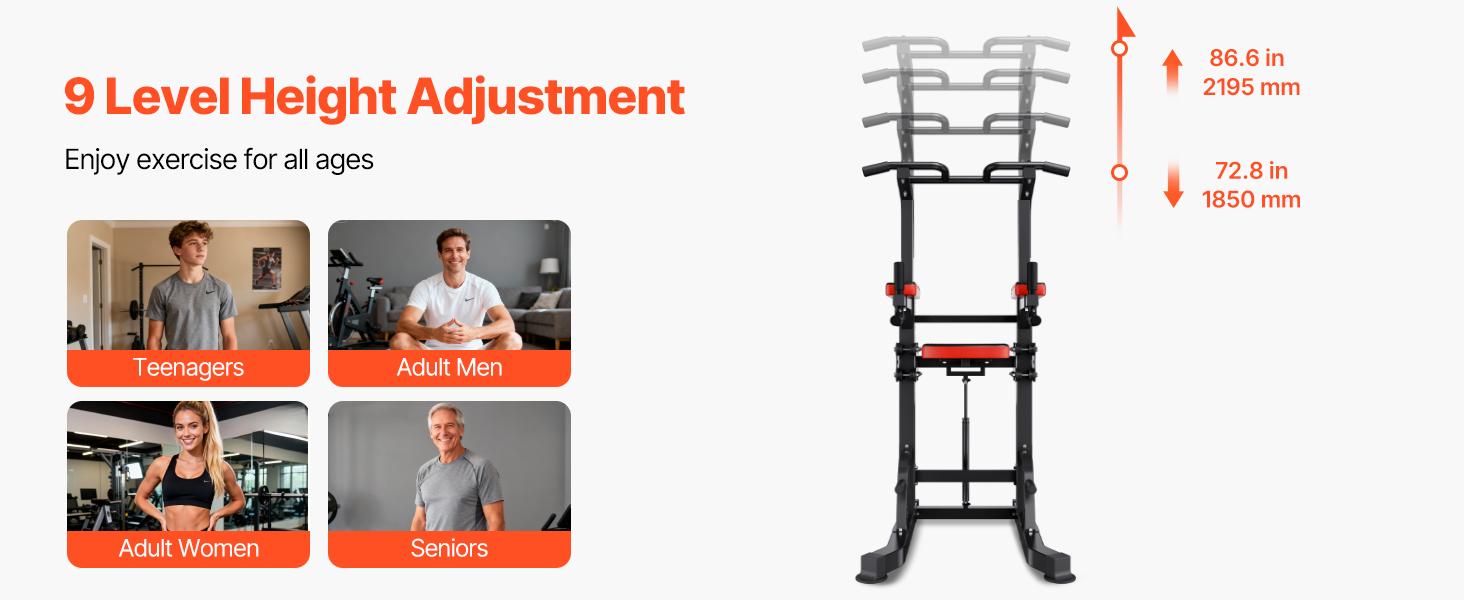 VEVOR Pull Up Bar, 330 LBS Power Tower Dip Station, Workout Dip Station with H-Shaped Stable Base Assistance Platform, Adjustable 9 Level Height Pullup Stand for Back, 3-Level Adjustable Elbow Pads VEVOR Pull Up Bar, 330 LBS Power Tower Dip Station, Workout Dip Station with H-Shaped Stable Base Assistance Platform, Adjustable 9 Level Height Pullup Stand for Back, 3-Level Adjustable Elbow Pads