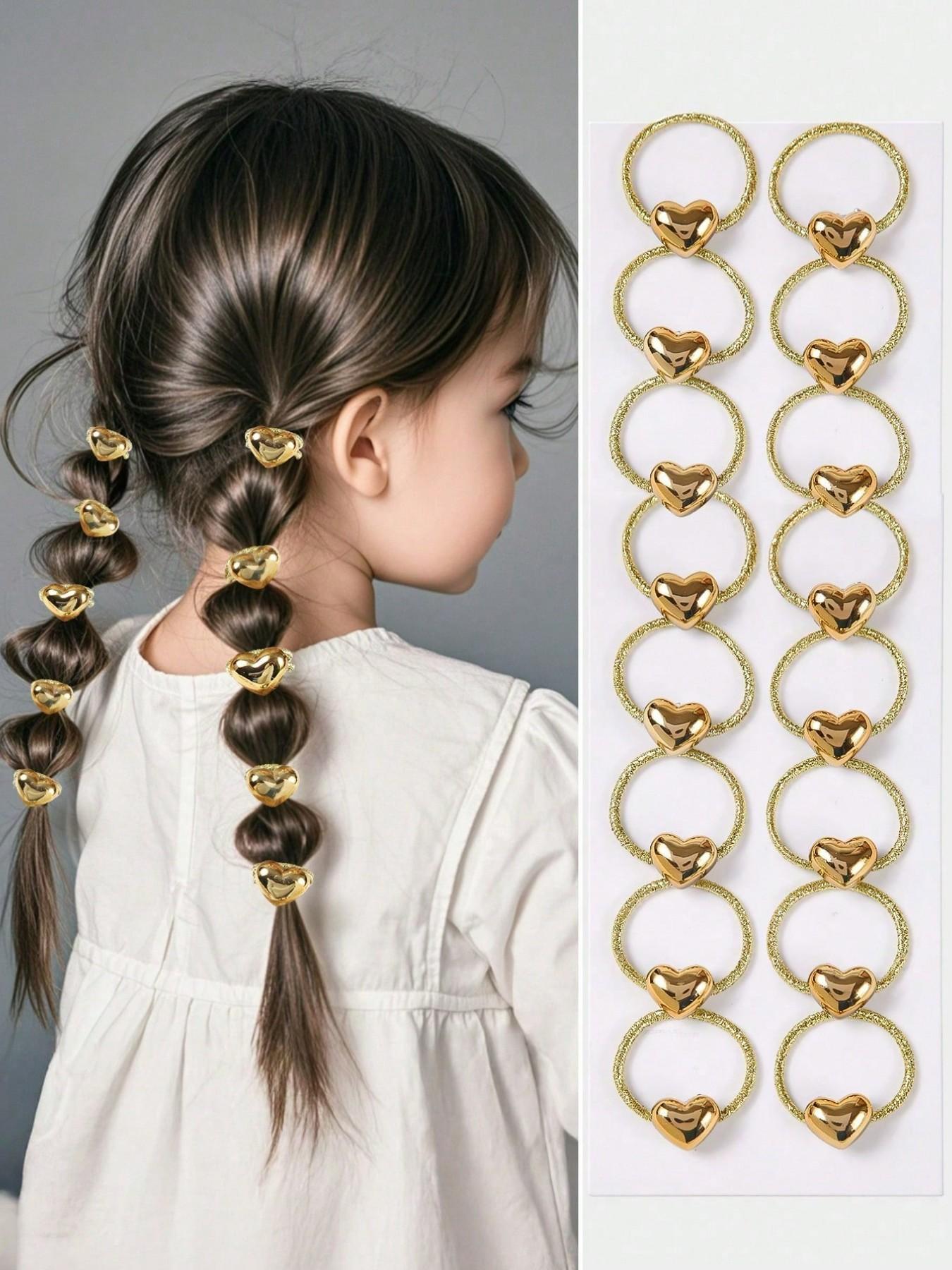 Mini Heart-Shaped Metal Elastic Hair Bands, Scrunchies, Hair Ties, Pack of 10, Cute and Versatile, Suitable for Girls and Teens, Gentle on Hair