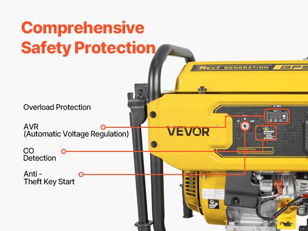 VEVOR Portable Generator, 9625W Peak Watt Home Generator, Backup Generators for Home with Foldable Handle, Electric Start, Gas Powered, CO Sensor, RV Emergency Ready 30A 20A Outlets, AVR