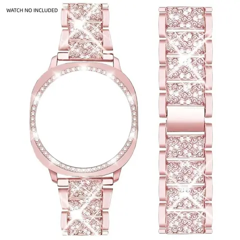 Compatible with Samsung Galaxy Watch 8/7/6 Bands 40mm/44mm, 20mm Bling Metal Bands with Bling Protective Cover Case for Women, Shiny Watch Replacement Strap for Daily Wear Wearable Accessories Watch Straps Smartwatch Accessories