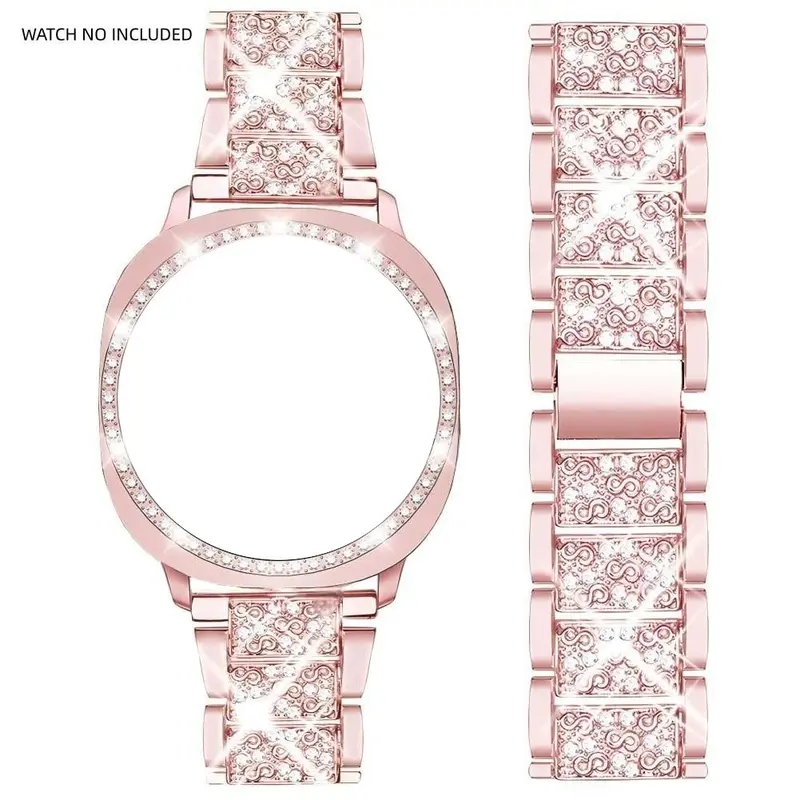Compatible with Samsung Galaxy Watch 8/7/6 Bands 40mm/44mm, 20mm Bling Metal Bands with Bling Protective Cover Case for Women, Shiny Watch Replacement Strap for Daily Wear Wearable Accessories Watch Straps Smartwatch Accessories