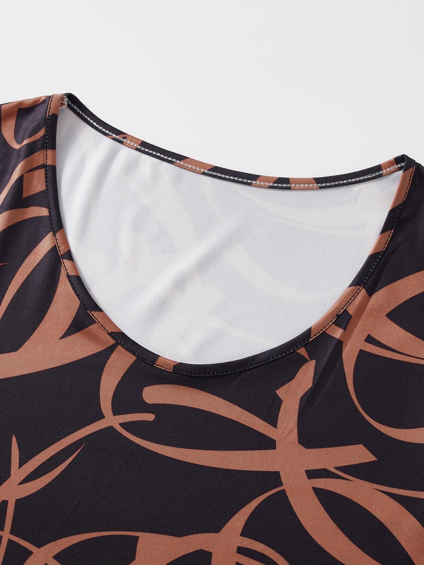 Plus Size Women Abstract Print Bodycon Midi Dress, Short Sleeve Sexy Slim Fit Dress, Trendy Fashion for Everyday Wear