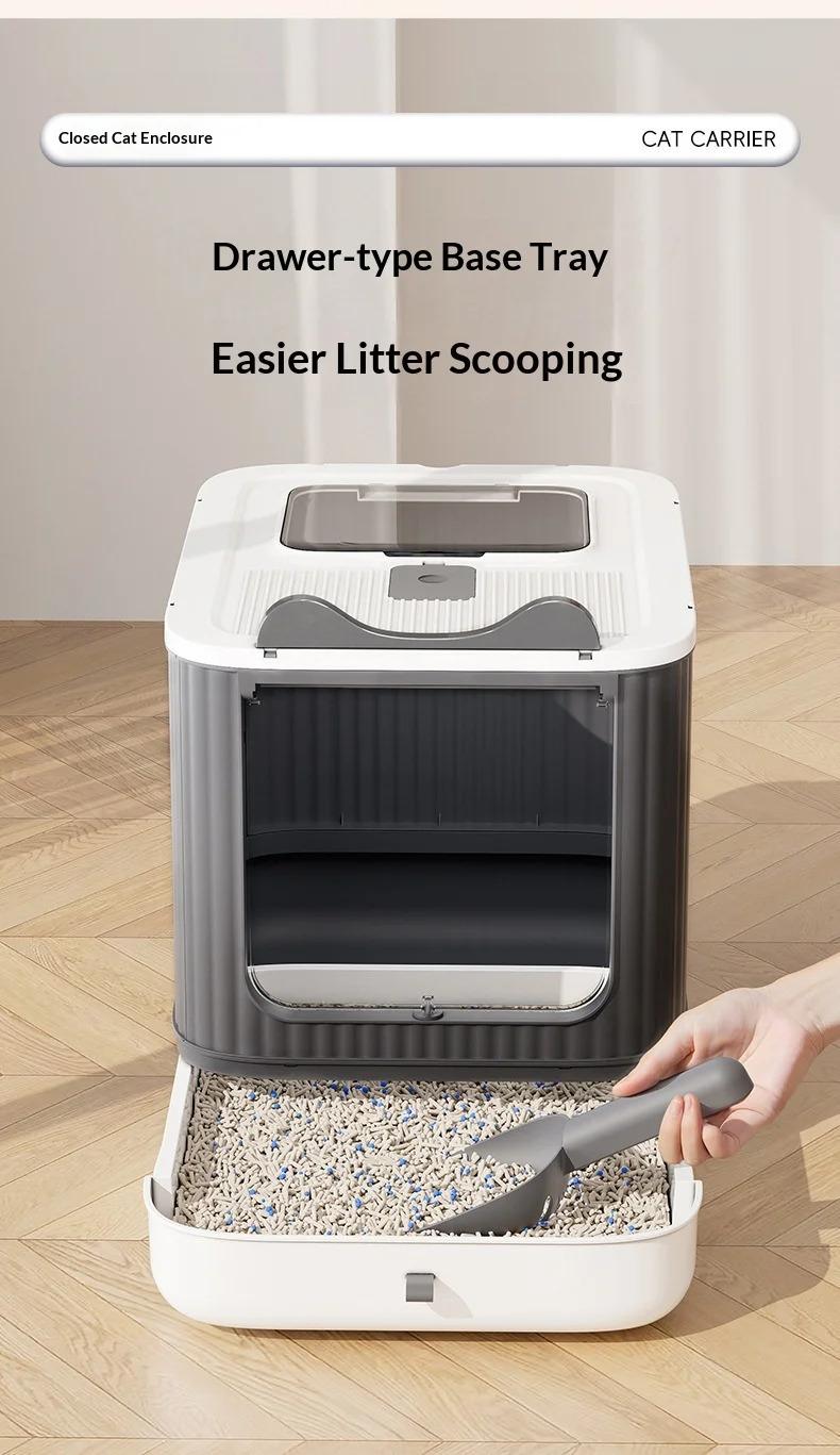 Foldable Enclosed Cat Litter Box with Pull-Out Drawer, Large Anti-Splash Odor Control Litter Pan with Top Exit & Front Entry Kit