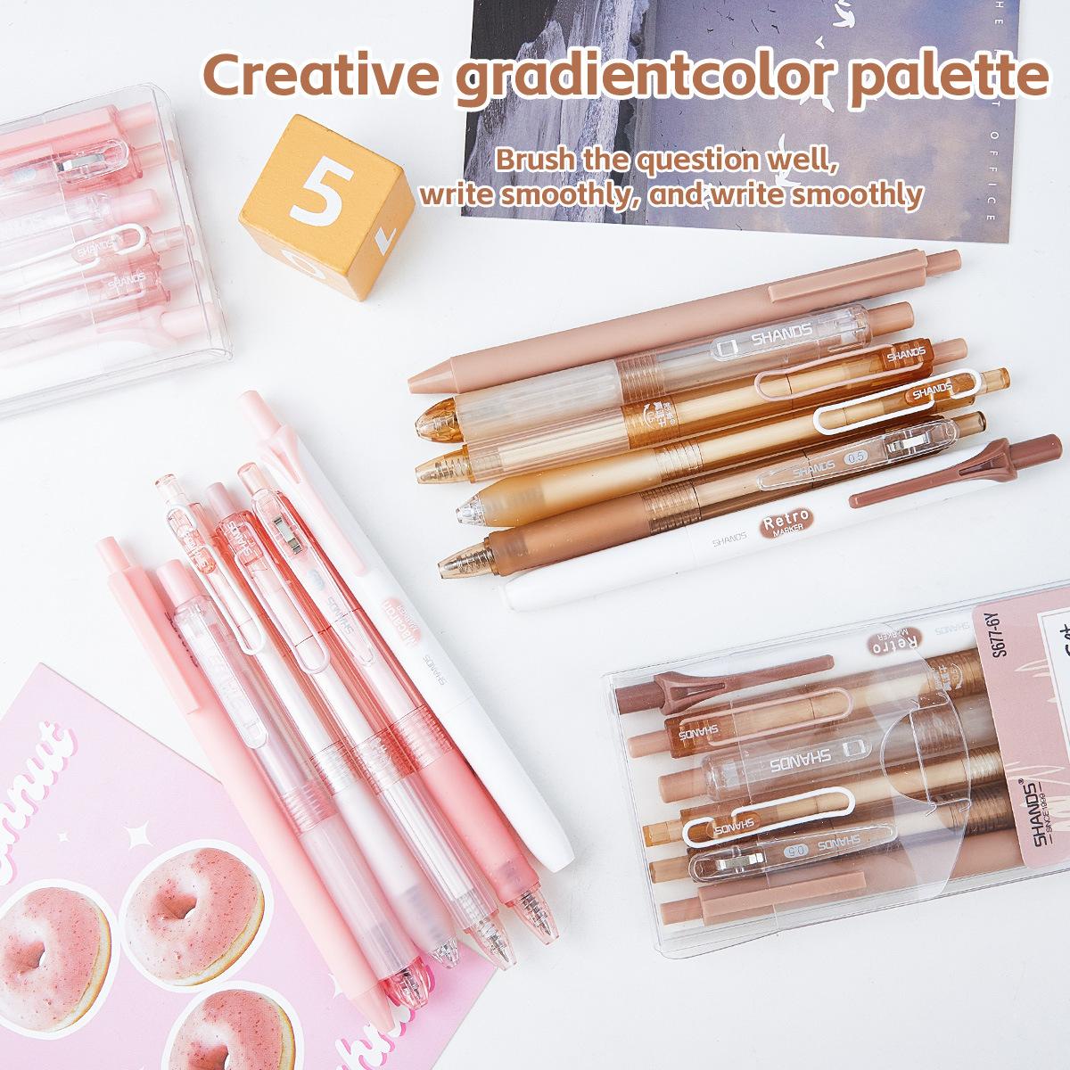 6 pieces of large-capacity push-action quick-drying neutral pens. Learning set. 0.5mm black minimalist neutral pen. Marking fluorescent pen. Suitable for school activities rewards. Christmas gift. Set with pen