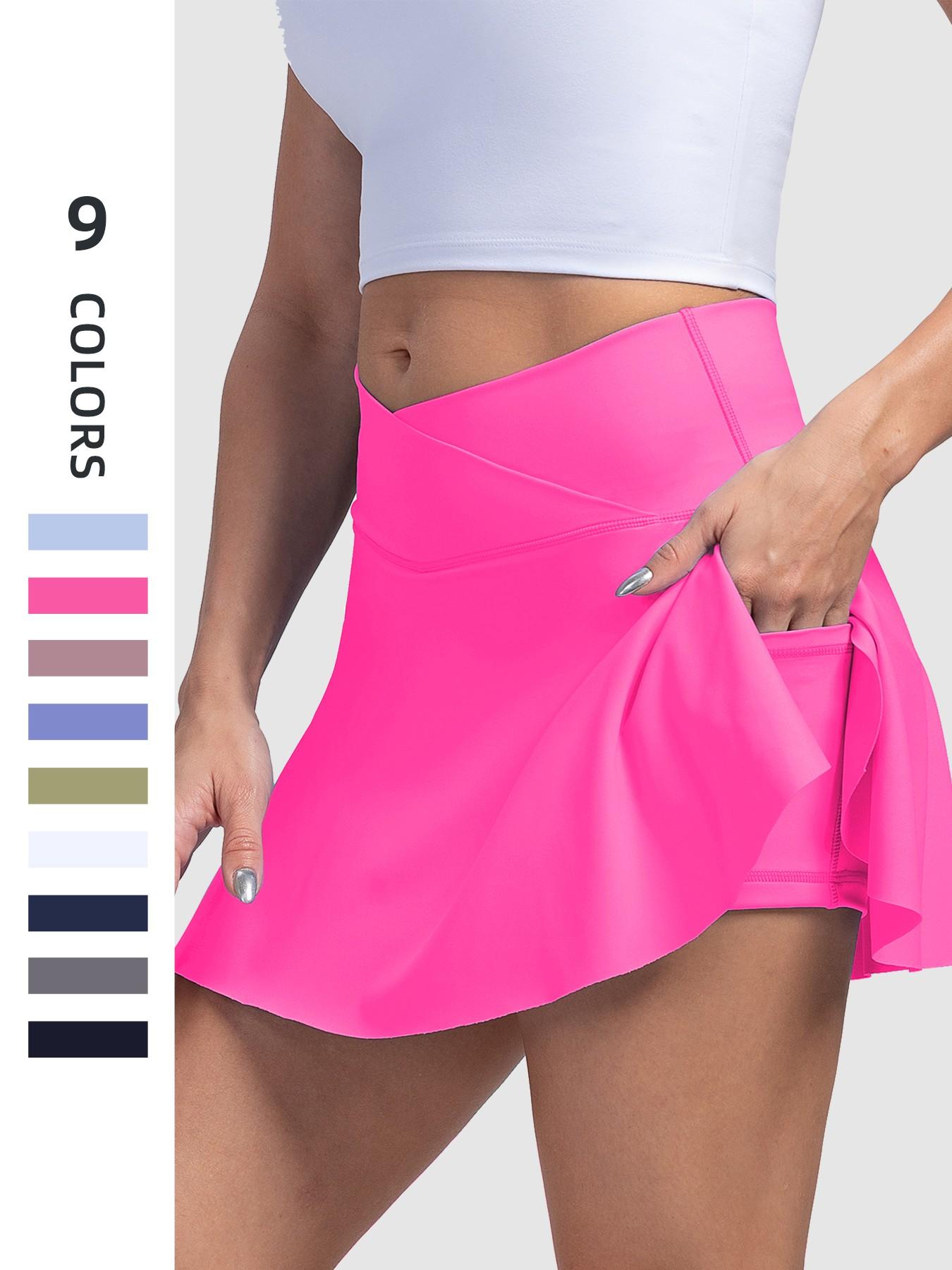 Women's High-Waisted Cross-Belt Sports Skirt, Waist Cinching with Pockets, Anti-Exposure Tennis Skirt, Breathable Yoga Shorts Skirt