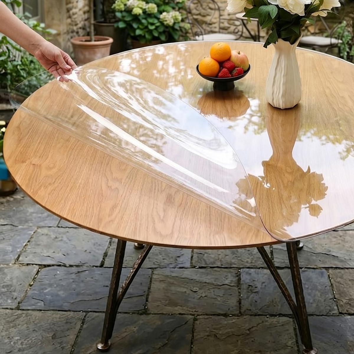 Soft Glass PVC Transparent Tablecloth, Waterproof Oil-Resistant Heat-Proof Easy Clean, Round Dining Table Mat, Coffee Table Protector Pad