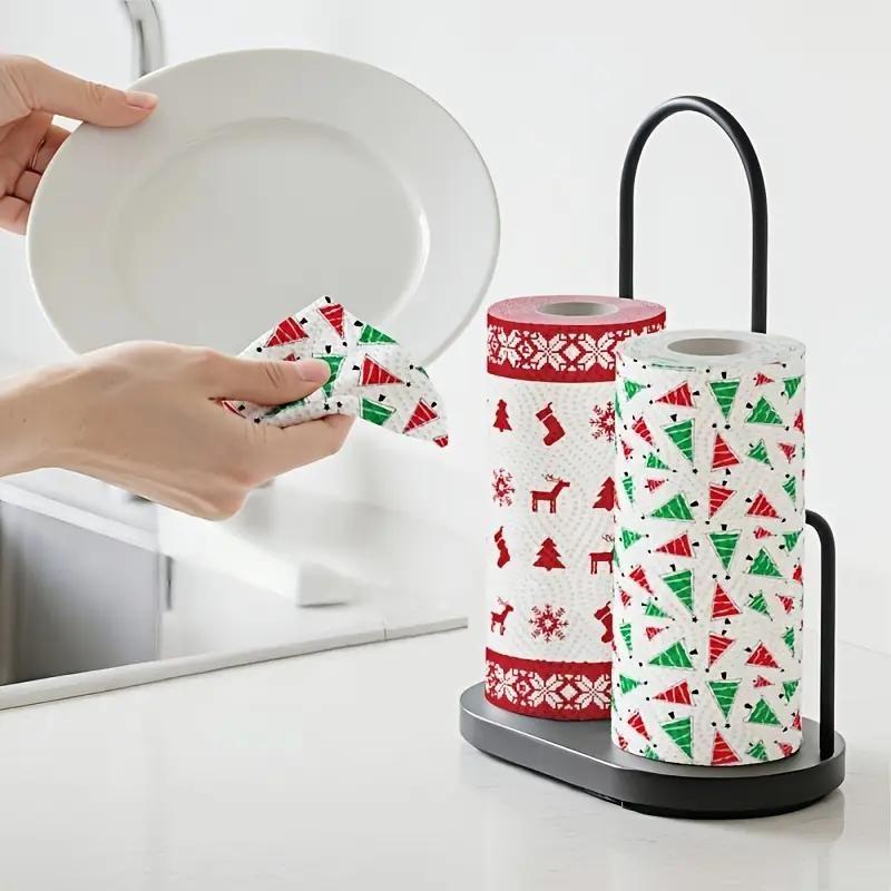 4 PCS Christmas Kitchen Paper Set – Thick 3-Layer Disposable Roll, Wet & Dry Dual-Purpose Household Paper Towels, Cleaning Supplies, Random Style, Xmas Home Cleaning, Festive Kitchen Paper, Christmas Gift Idea, High-Quality Absorbent Tissue, Holiday Decor
