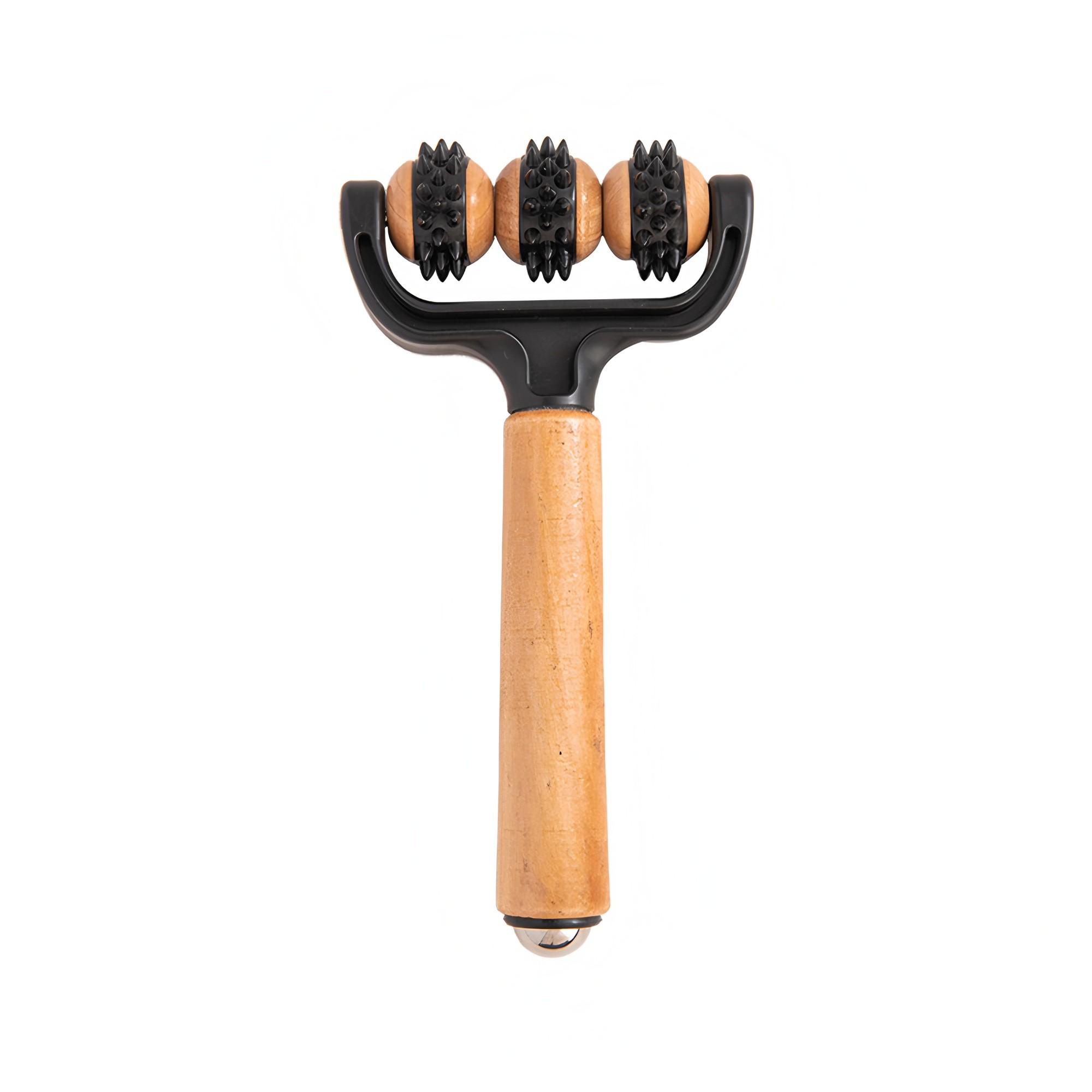 Wooden Waist Soft Gel Roller Massager, Three-Wheel Rolling Massage Tool, Full Body Acupoint Brush, Whole Body Rollers Massager Car