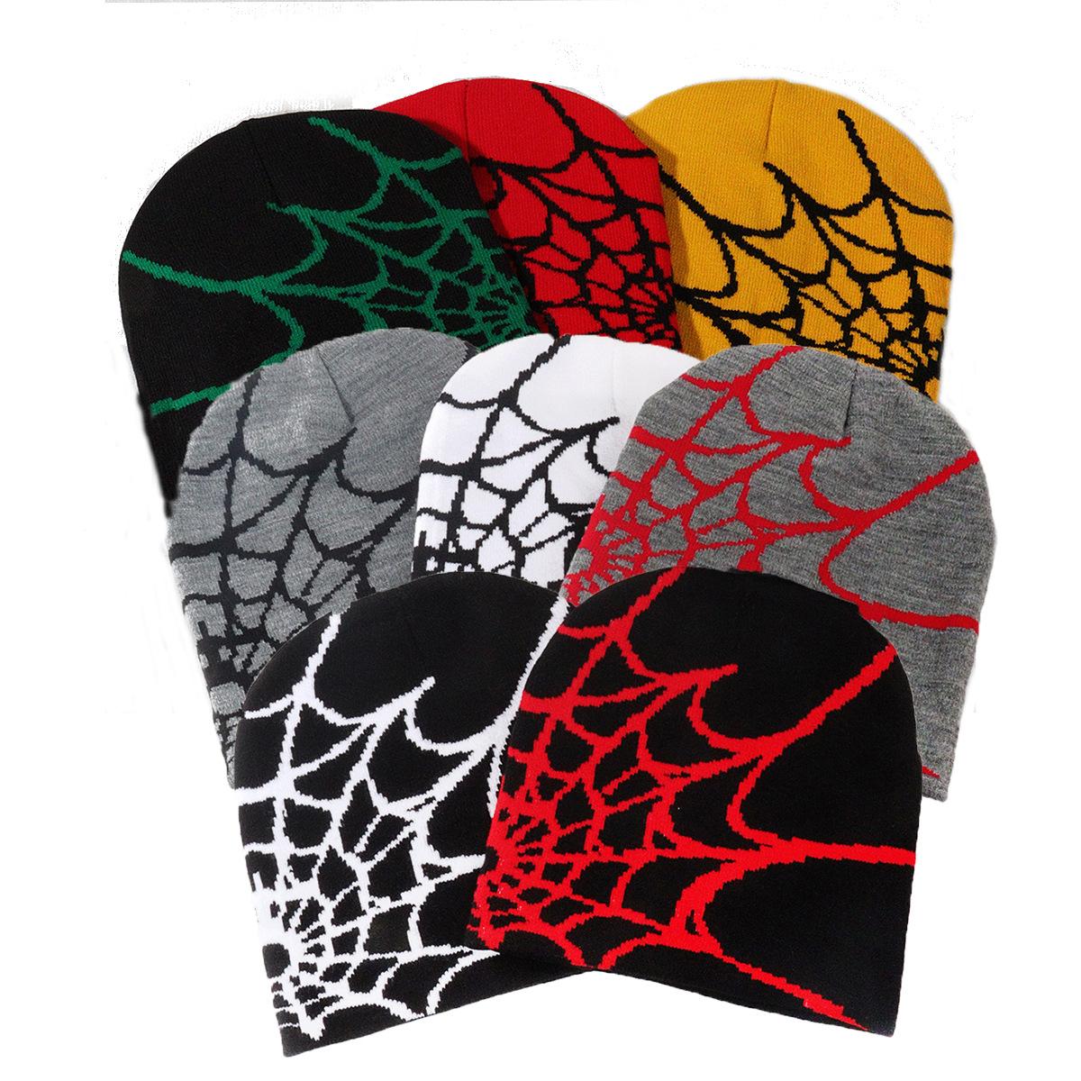 2026 New Spider Web Y2K Jacquard Knitted Beanie, European-American Trend Winter Hat, Sports & Outdoor Accessories for Women, Beanies
