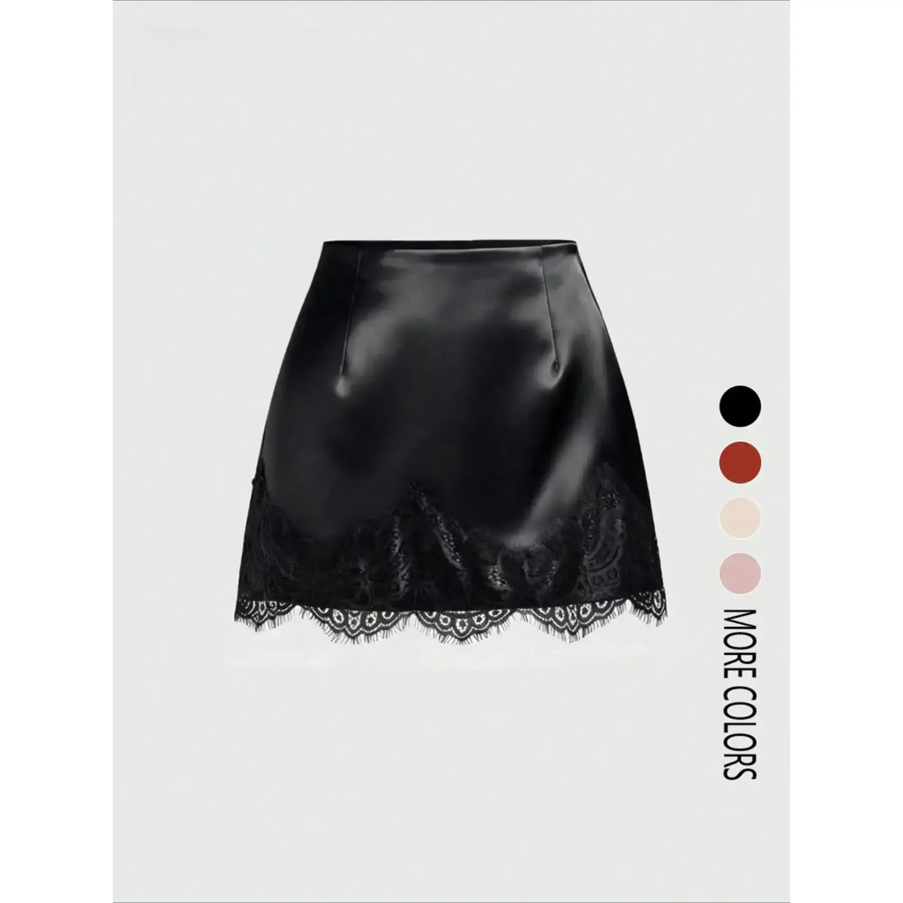 Fashion Bodycon Short Skirt for Ladies, Premium Satin Fabric Combined With Lace Edging Patchwork Design, Skin-Friendly Comfort Bottom Garment, Ideal Daily Commuting Womens Clothing