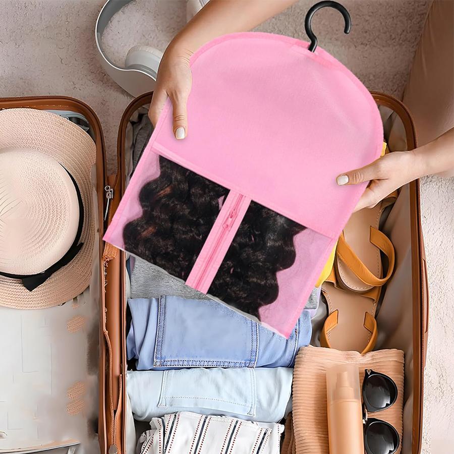 Wig Storage Bag with Hook, 3/5pcs Transparent Dustproof Wig Storage Bag for Hair Weft & Hair Weave Extensions, Hair Extension Holder, Wig Tool, Wigs Accessories for Salon & Home Wig Mannequin Use, Hair Weft Extensions