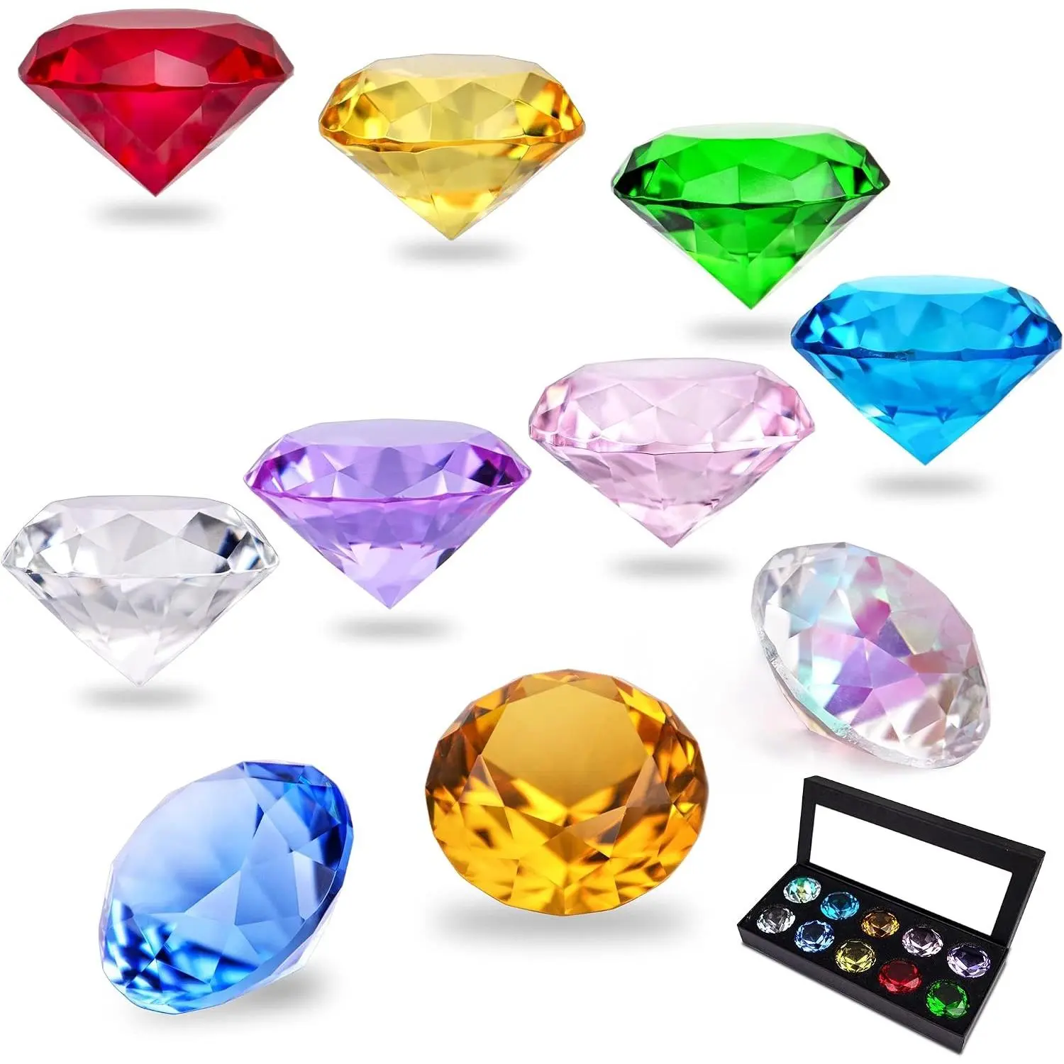 40mm(1.5 in) Crystal Diamond Jewels Paperweight Fake Diamonds,Pack of 10 | Multicolor,Glass Paperweight,Pirate Gems Birthstone Valentine's Day Wedding Party Table Decoration Christmas Centerpiece Gift