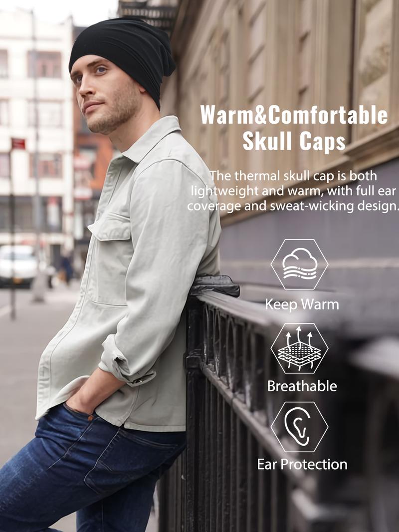 3-Pack Slouchy Beanie Hats, Unisex Ultra-Soft Knit Caps for Men & Women, Baggy Cuffed Beanies for Casual Streetwear, Fall Winter Daily Essential, Beanie Fitted