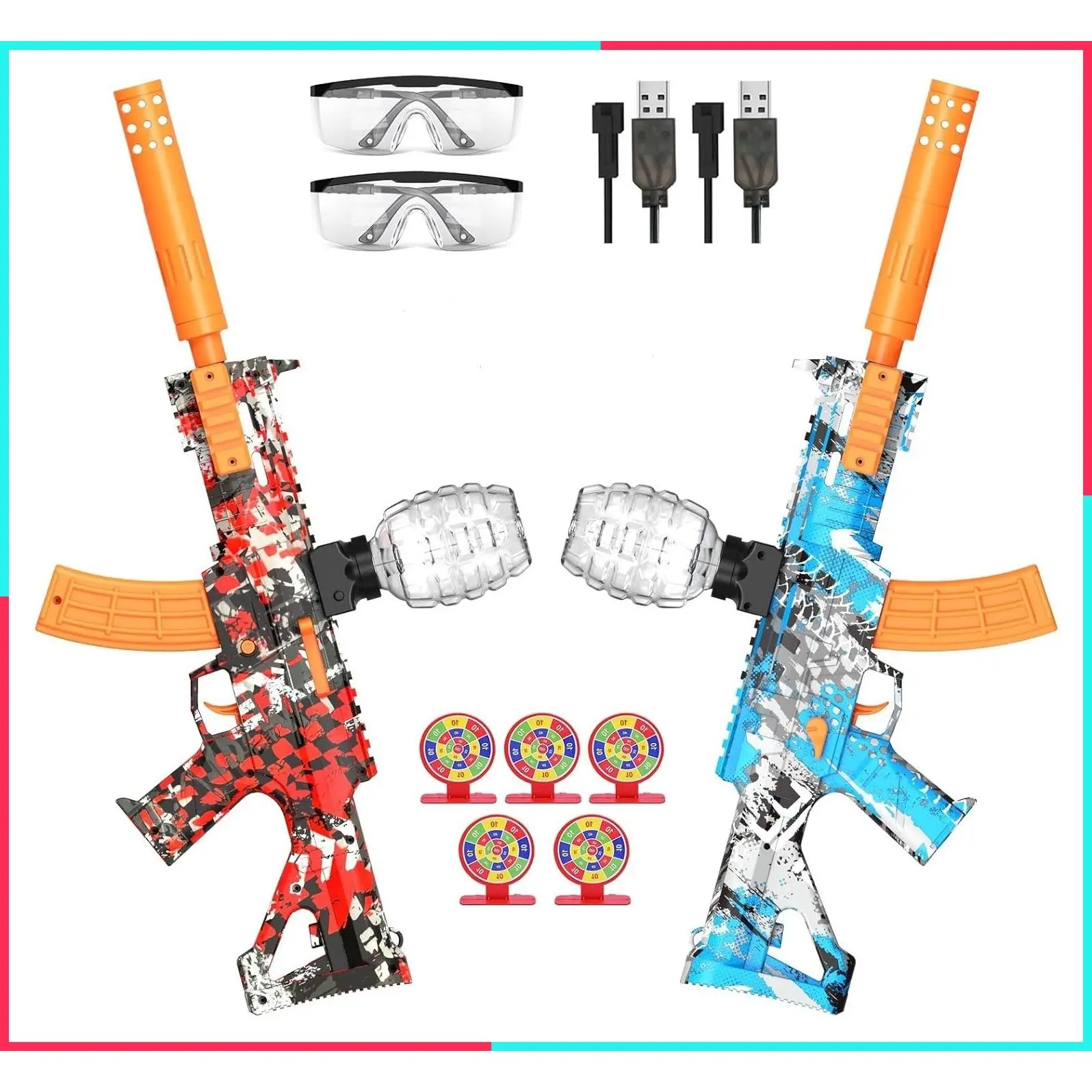2 Pack Splatter Blasters, Full Auto Splat Blaster Toy Kits, 50000+ Rounds, 10 Rounds Per Second, 600 Hopper, Outdoor Team Game Activities Toy, 2 Rechargeable Batteries, Age 12+ Year UpGift