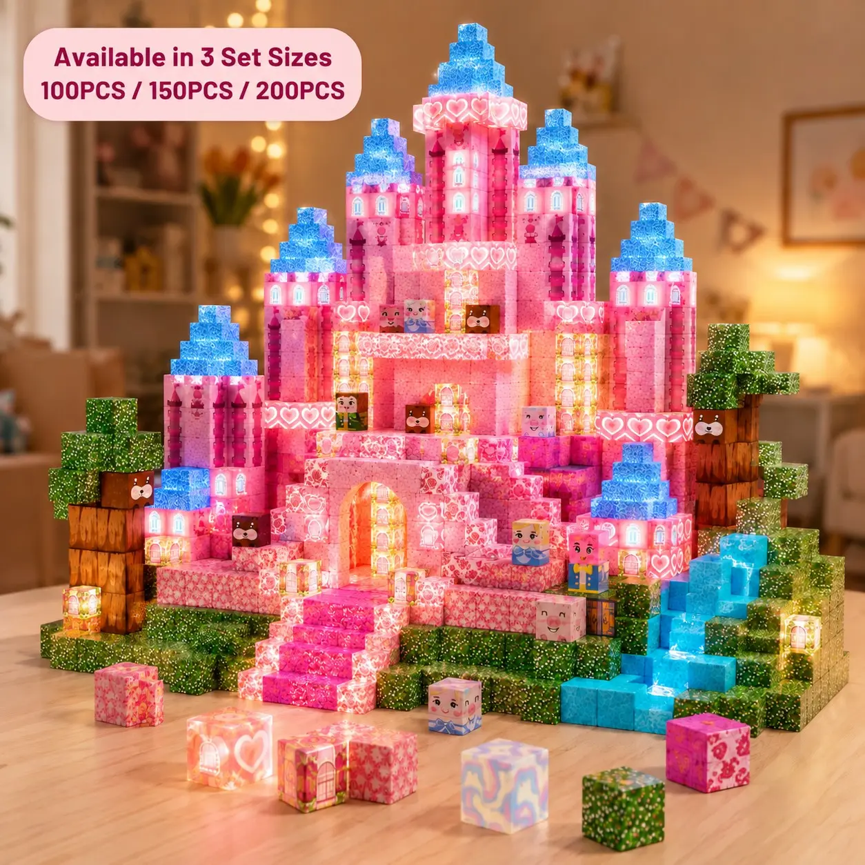 100/150/200PCS Magnetic Building Blocks with Light-Up Cubes, STEM Montessori Sensory Construction & Stacking Toy for Kids Ages 3+, Creative 3D Building Set, Birthday Christmas Gift for Boys & Girls