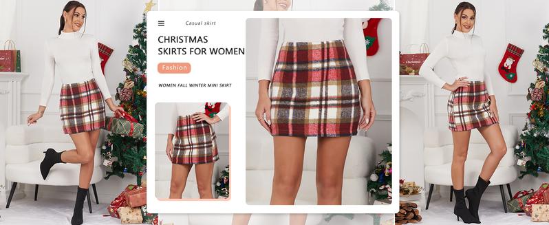 IDEALSANXUN Womens High Waist Plaid Skirt Bodycon Wool Mini Skirts Dresses for Women Holiday Dresses for Women Faldas Para Mujer Skirts for Women Trendy Tweed Skirt Short Tartan Woolen Skirt Cute Outfits Party Business Casual Outfits Winter Flannel