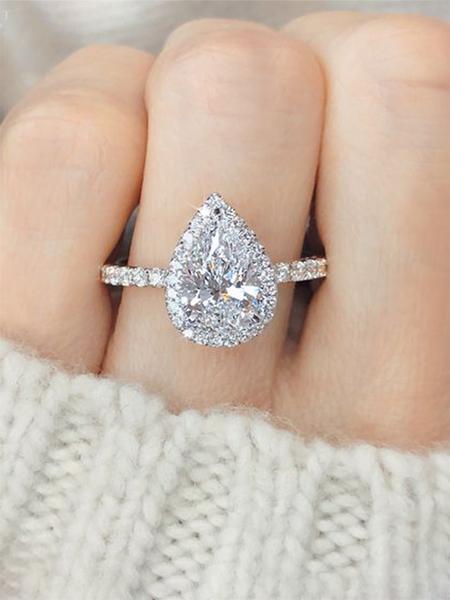 Elegant Water Drop Shaped Rhinestone Decorated Ring Perfect As Gift, Fashion Accessories for Wedding Party, Engagement Gift for Women