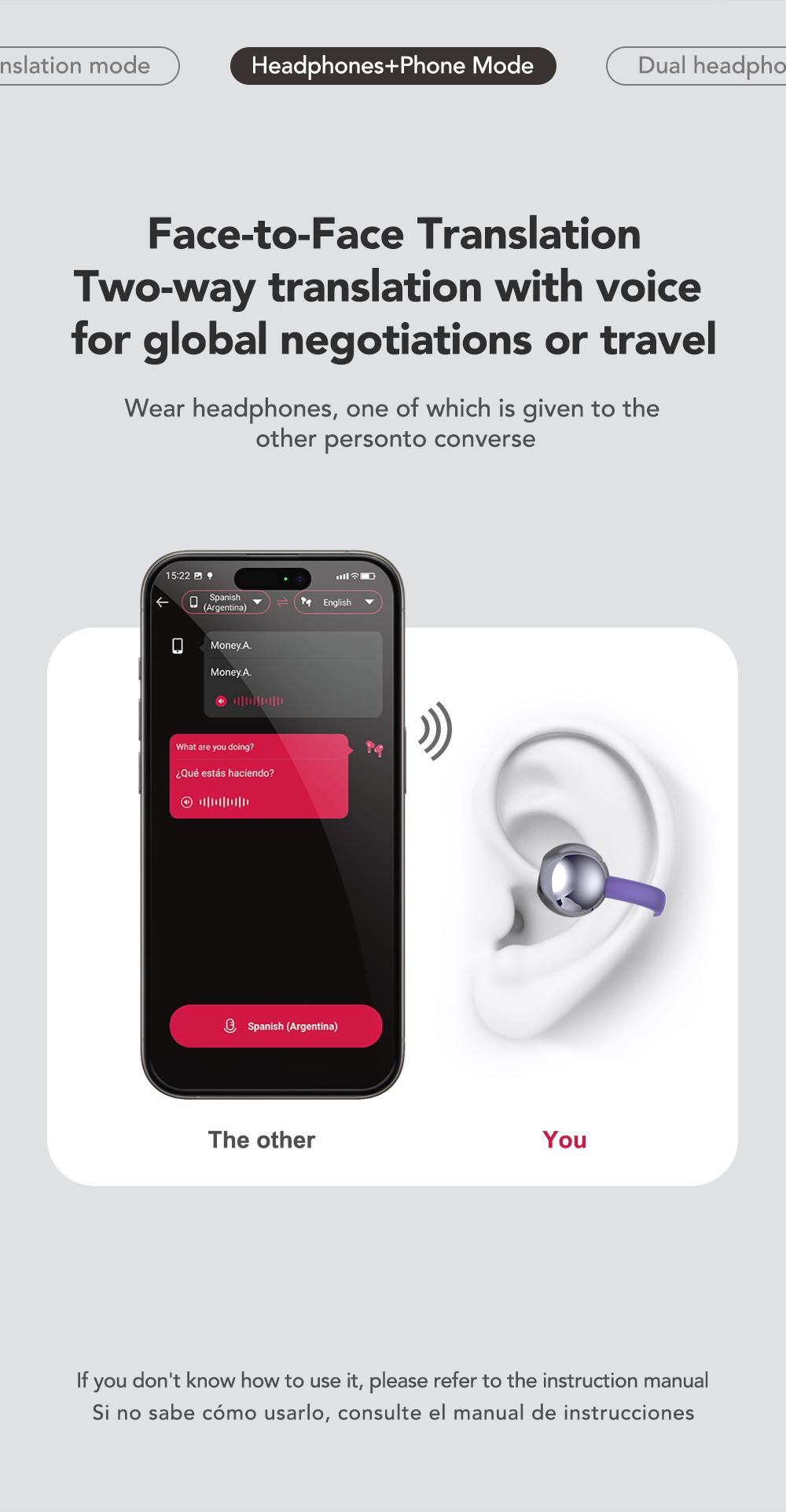 MINISO MS201 Translation Headphones, Support 134 Languages ​​Translation with APP, Clip-on Wireless Earphones, Color Touch Screen, Bluetooth 6.0, Suitable for Sports, Running and Work, HIFI Stereo Earbuds