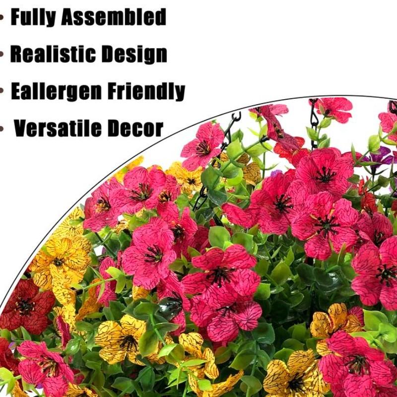 2pcs Artificial Hanging Flowers Baskets with 24 Realistic Daisies & Eucalyptus - UV-Resistant Outdoor/Indoor Decor for Porch, Patio, Balcony, Yard - Includes Hanging Baskets & Greenery