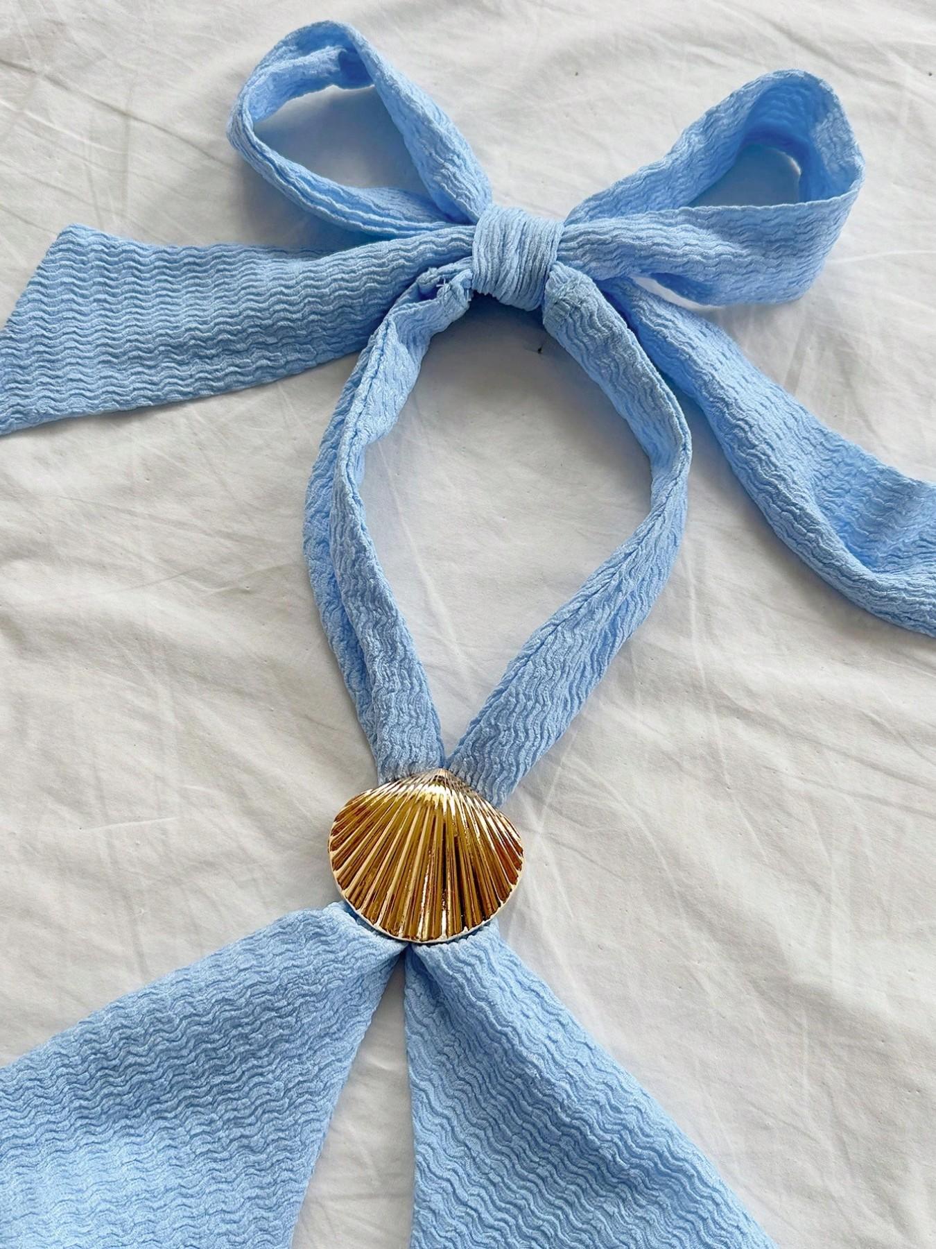 Women's Fresh Style Ruffled Halter Top, Shell Metal Buckle Accent Tie Design, Soft Breathable Fabric, Casual Fashion