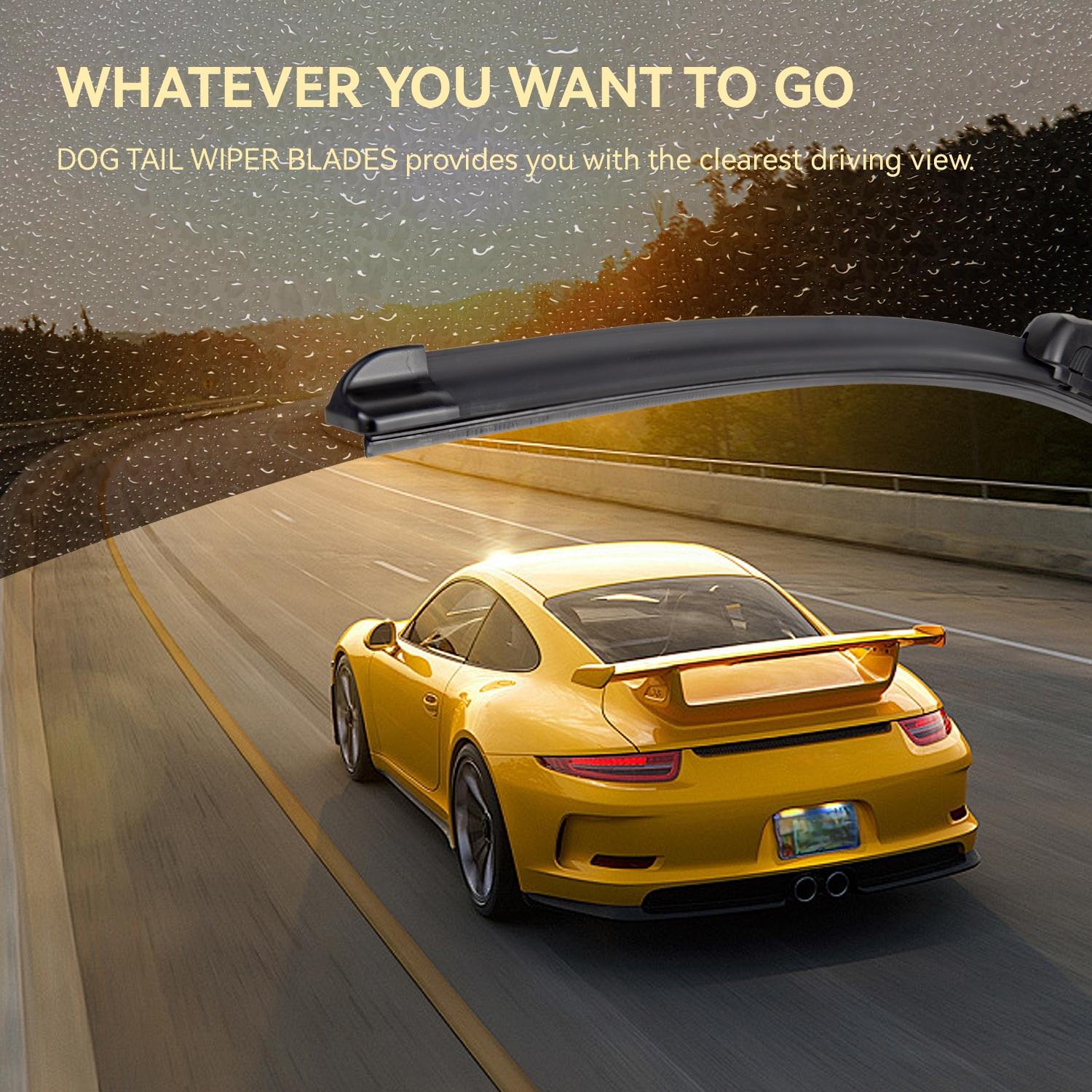 DOG TAIL All-Season Wiper Blade for J-Hook Wiper Arm - Zero Noise Zero Streaks - OEM Quality Classic Auto Accessories Car Parts Automotive Replacement