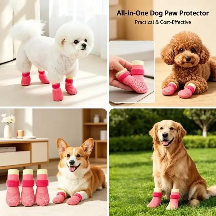 4-Pair Set Dog Boots, Anti-Slip Wear-Resistant Pet Shoes Puppy Shoes for Outdoor Sports, Protective Paw Covers
