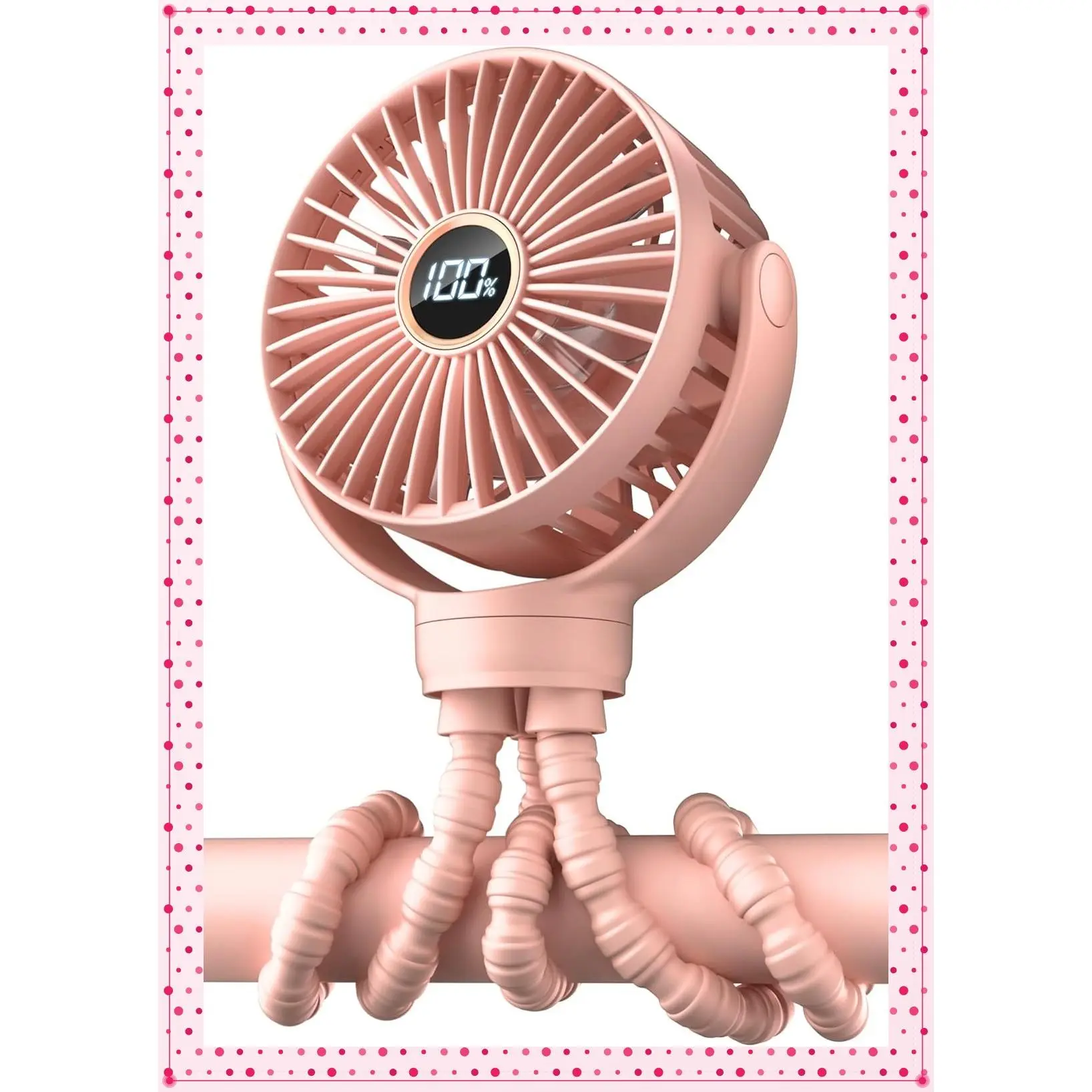 Portable Stroller Fan, USB Rechargeable Clip-On Baby Fan with LED Display, Battery Operated Mini Desk Fan for Outdoor Travel and Car SeatGift