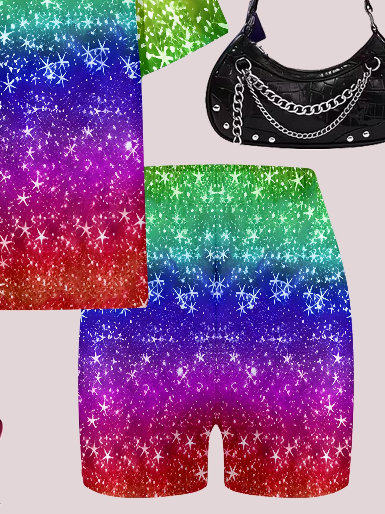 Girls Summer Rainbow Gradient Unicorn Set, Kids Dreamy Galaxy Pegasus Short Sleeve & Shorts Two-Piece Outfit