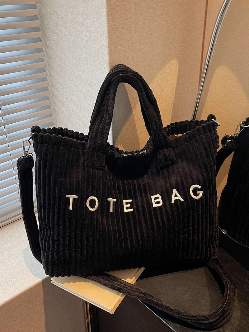 Leisure daily commuting shoulder bag, three-dimensional stripe letter embellishment design, retro simple versatile single shoulder bag, suitable for students to attend classes commuting, shopping and travel, Crossbody Tote Bag