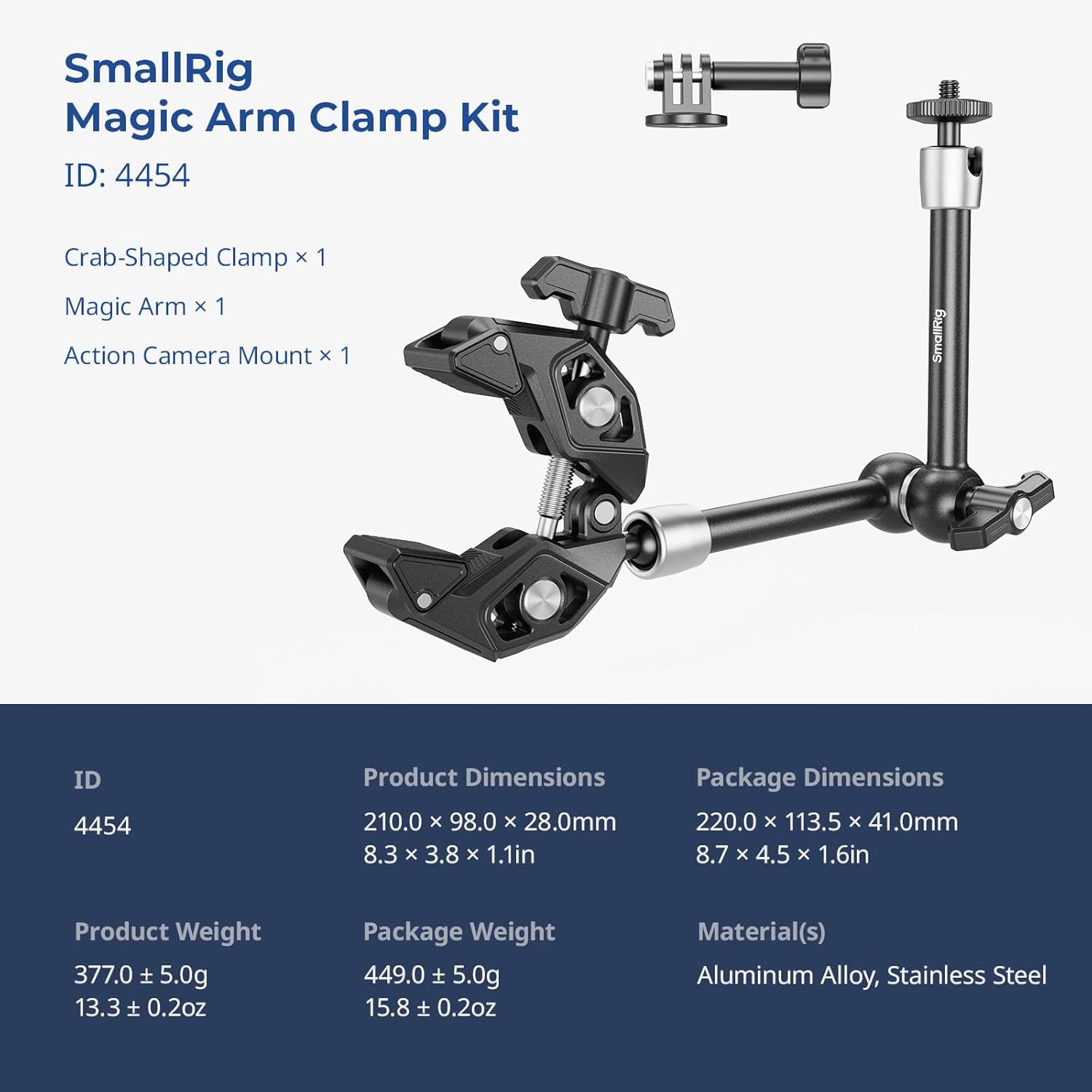 SmallRig Magic Arm w Clamp, Overhead Phone Mount, Flexible Desk Camera Mount & Clamp, Articulating Friction Boom Arm w Thread Adapter, for Light, Webcam, Mic, Action Camera,for Content Creators,Gimbal Stabilizer Tech Gimbal 4766