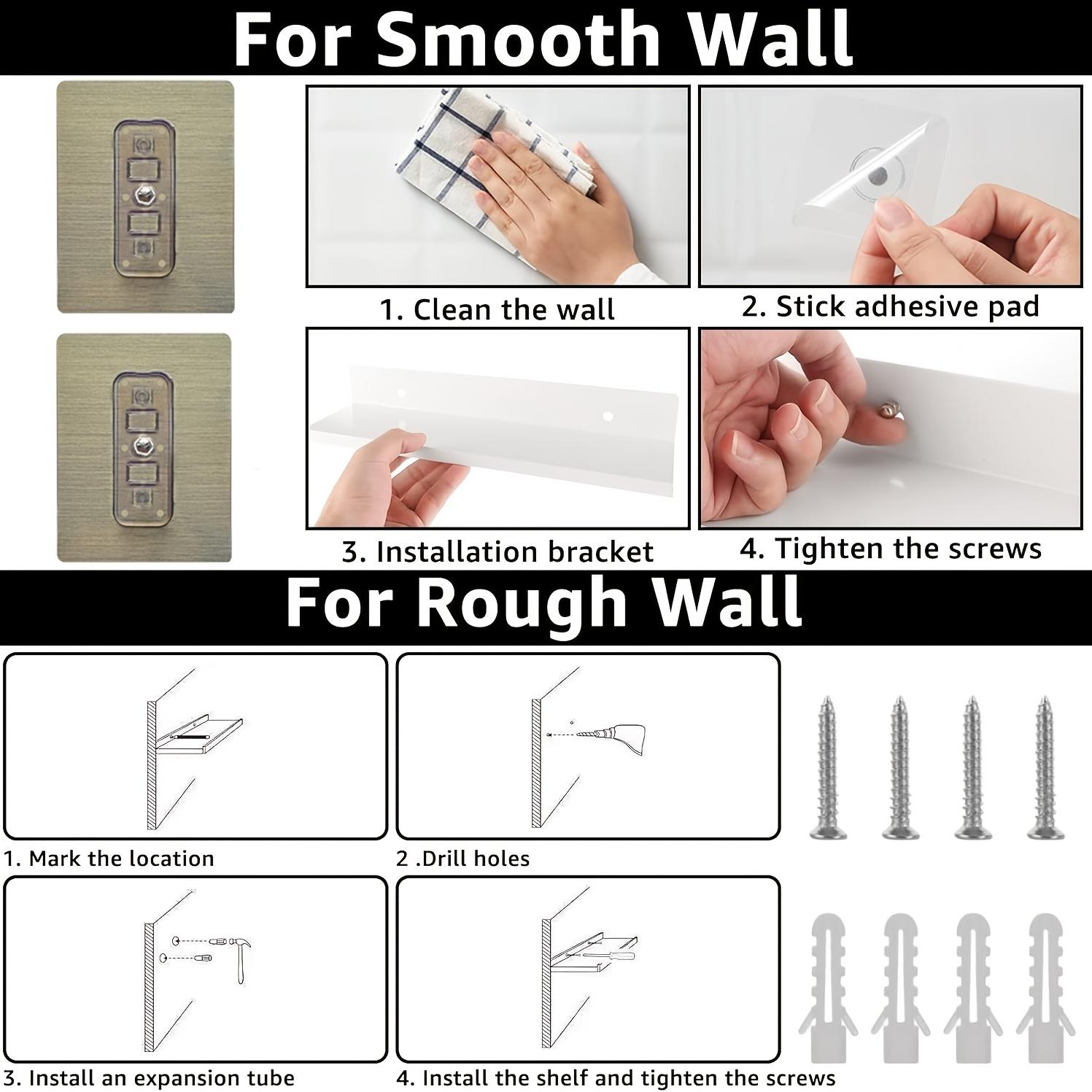 30/40/50cm Wall Shelf Metal Bathroom Floating Shelves, No Drill Mirror Shower Organizer, Living Room Kitchen Storage Ledge, Wall Mounted Shelf