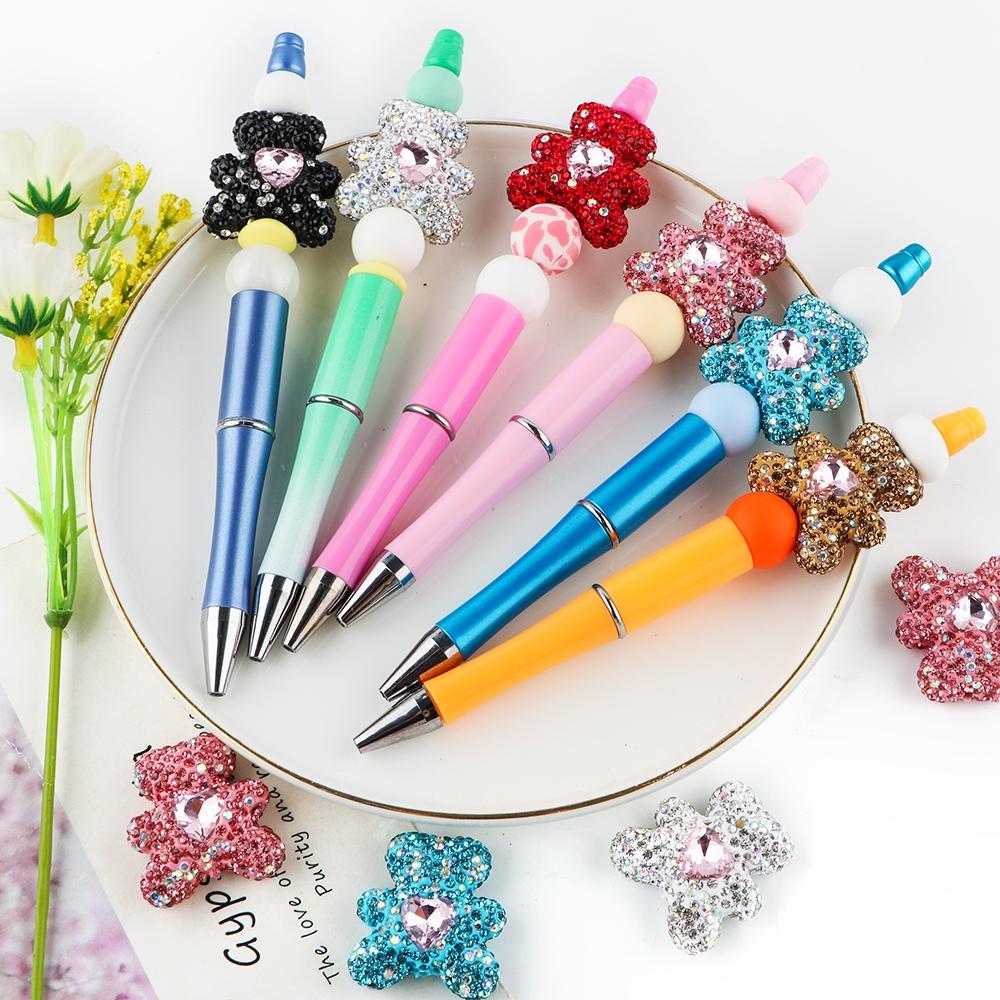 Cute Bear Design Beads, Bling Glitter Beads, 6 Counts/set Rhinestone Decor Beads, DIY Jewelry Making Supplies for Bracelet Necklace Earrings Pendant, Art Crafts Supplies