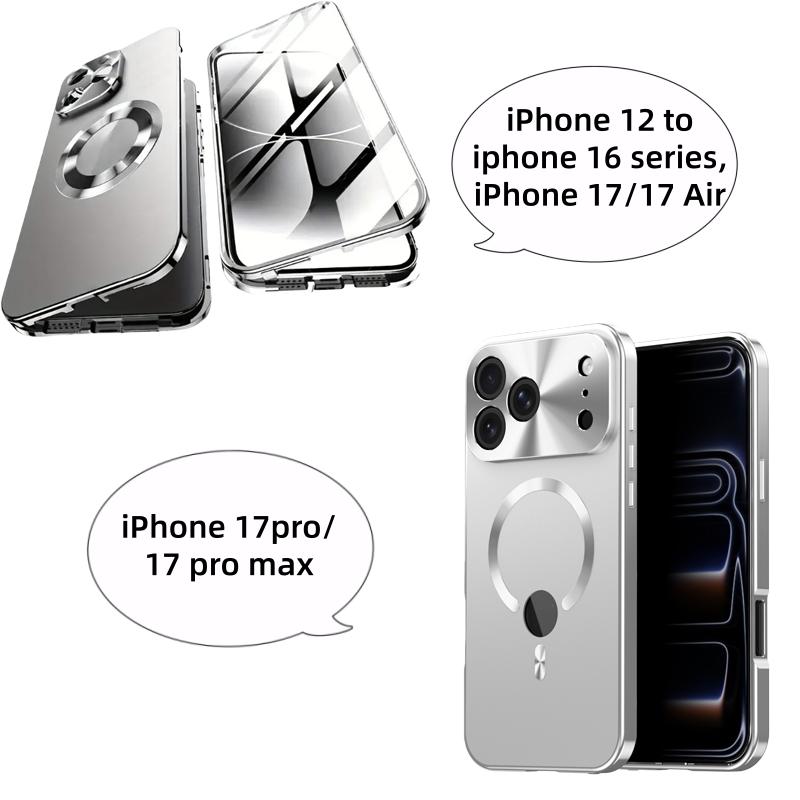 High-Definition Privacy Protection Case, Strong Magnetic Metal Frame, Dual-Sided Transparent Glass, Lens Protector, Compatible with iPhone 17 16 15 14 13 12 Plus Pro Max E Air