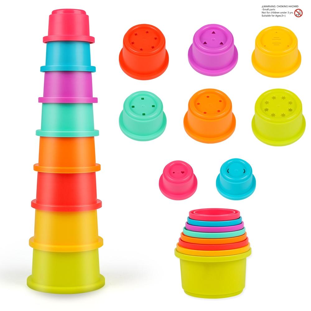 8-Piece Colorful Stackable Cups Set, Nesting Building Toy, Size-Ordered Playset, Ideal Gift for Kids, Perfect for Indoor & Outdoor Use, Blocks Tower Game