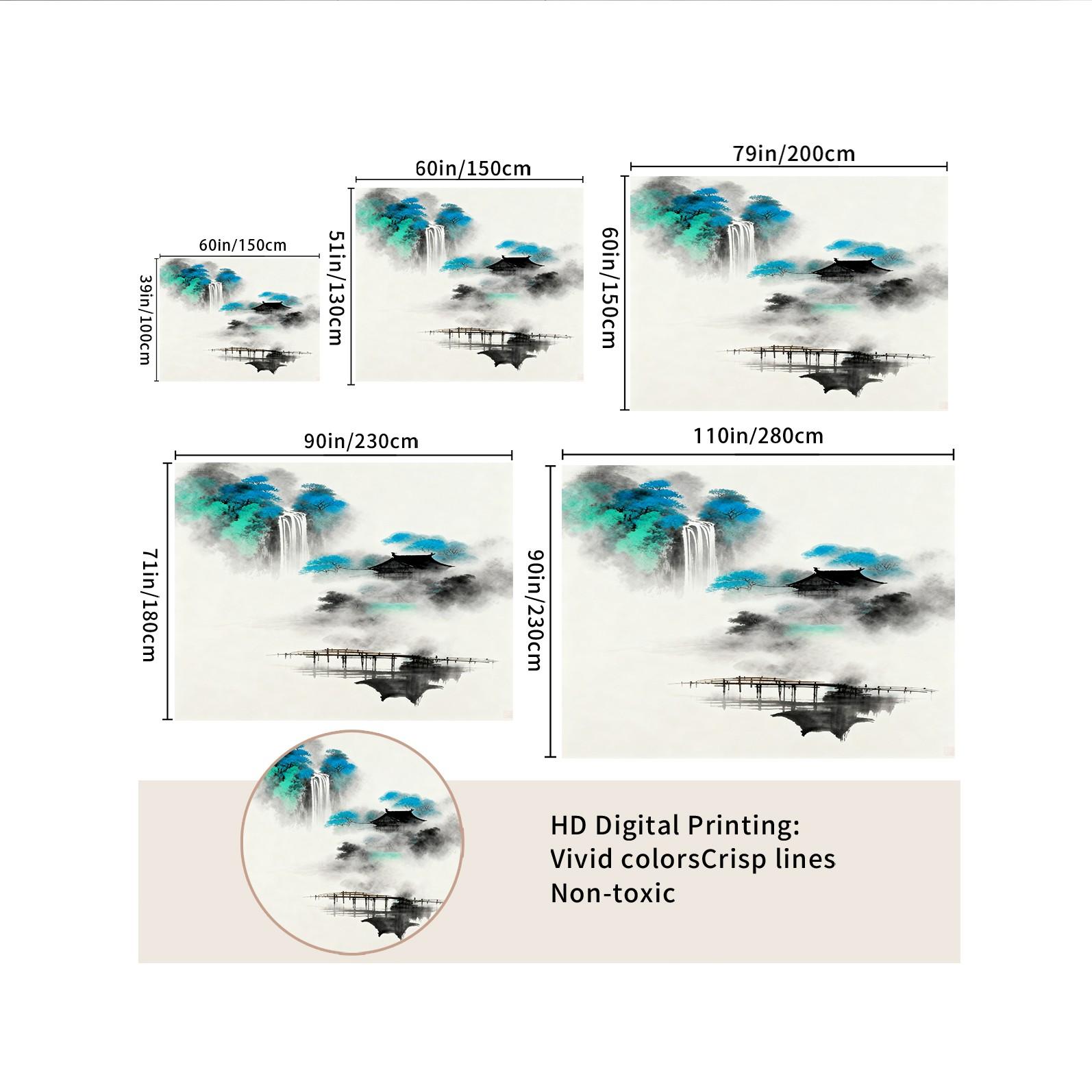 1 Piece Asian Ink Wash Mountain Landscape Printed Tapestry, Ink Wash Style Wall Hanging, HD Digital Print Living Room Bedroom Wall Tapestry, Fadeless Machine Washable Wall Decor, Multi-Purpose All-Season Tapestry for Living Room Bedroom