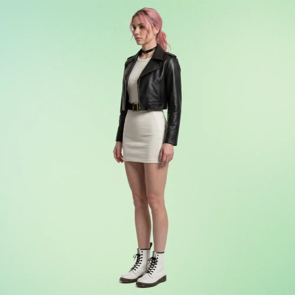 Cosplay Outfit of Miss Tayama with Biker Leather Jacket for Two People Smoking Behind Supermarket Halloween Costume Suit