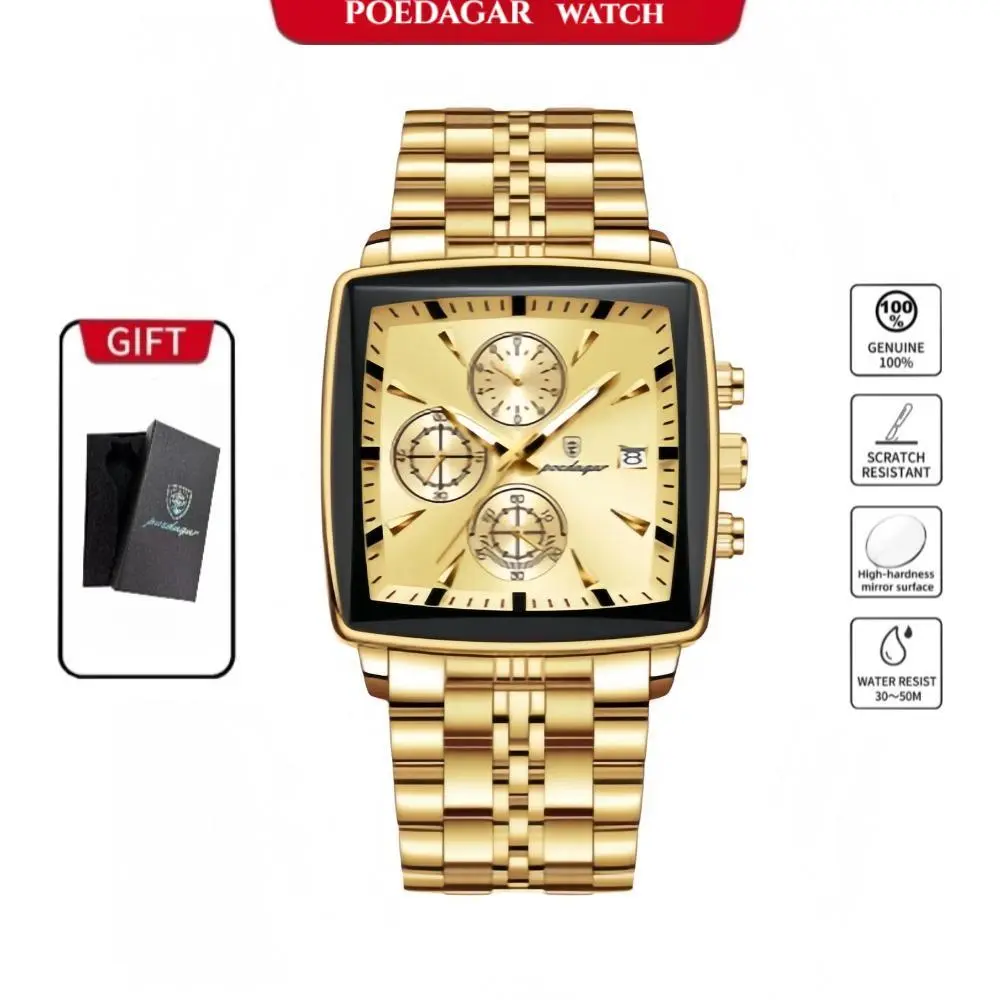 POEDAGAR Advanced Fashion Date Watch Chronograph Date Waterproof Luminous Quartz Watch