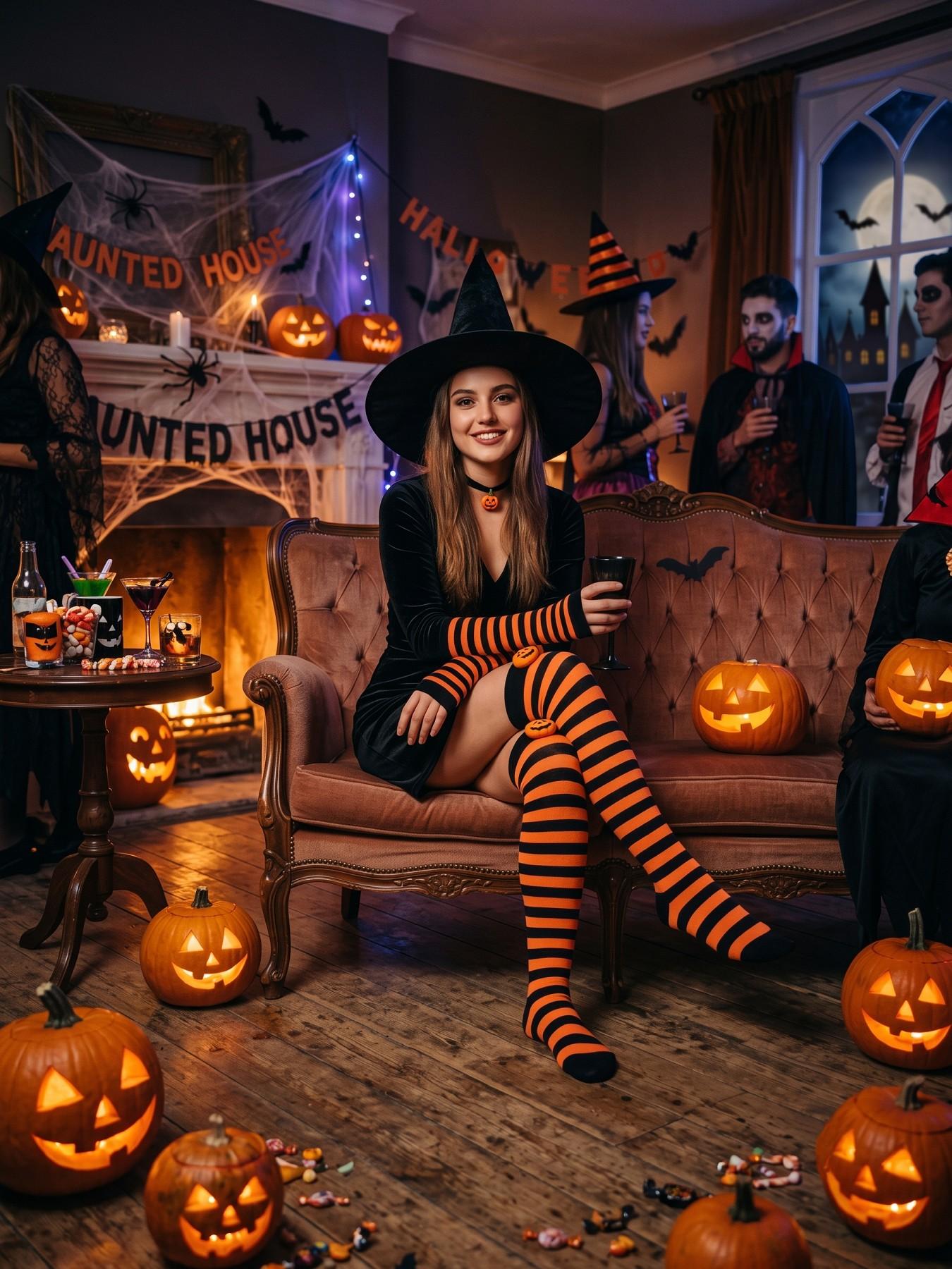 Women Striped Thigh High Socks and Fingerless Gloves Set Arm Warmers Leg Warmers Stockings Christmas Halloween Over the Knee Stockings Extra Long Cosplay Costumes Accessories Fit