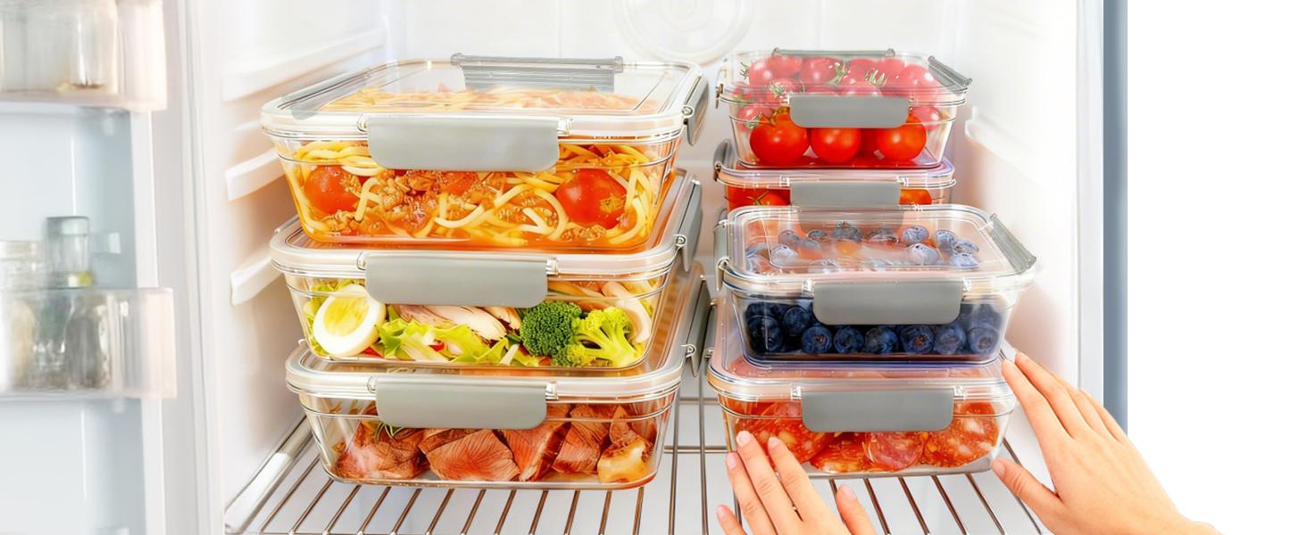 2.8L Tritan Containers, Airtight Tritan Locking for Fridge Freezer, Meal Prep, Deli Meat, Snacks, 8 Containers with Lids, 16 pieces, Large, Clear