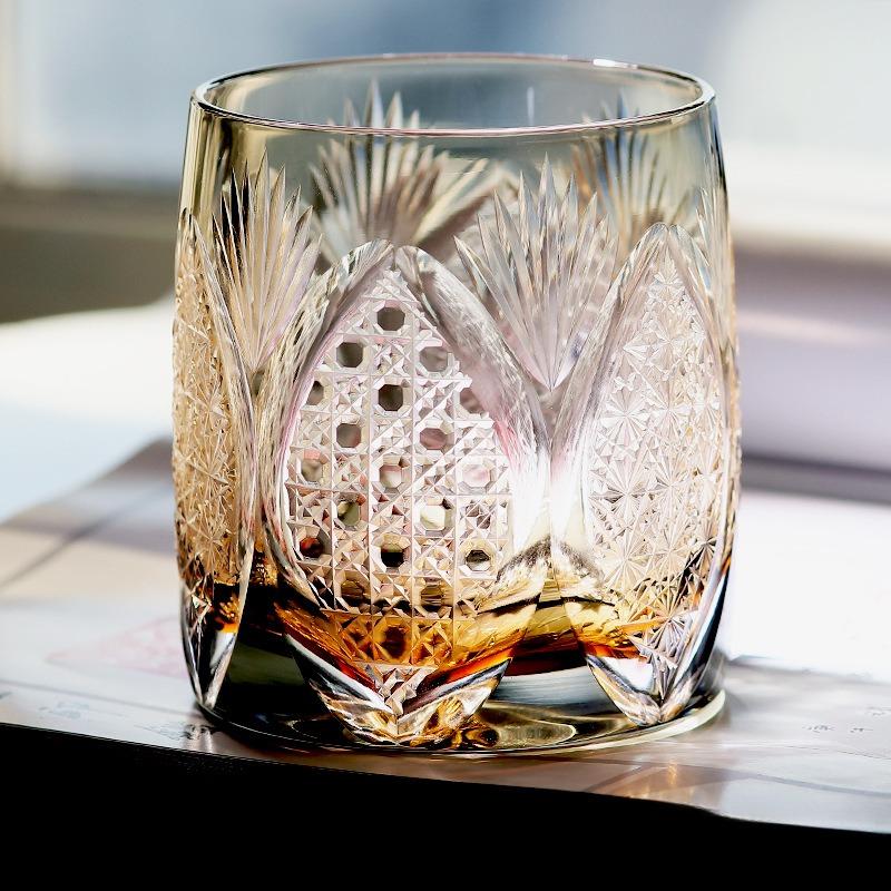 Handcrafted Edo Kiriko Crystal Whiskey Glass, 3-Color Colorful Glass, Luxury Gift Box, Perfect for Whisky Lovers, Unique Drinkware