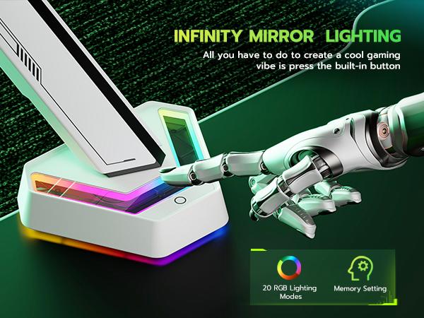 ARES WING RGB Monitor Arm Desk Mount for 17-45 inches Flat and Curved Monitors, Holds 35.2 lbs Heavy Duty, Adjustable Ultrawide Monitor Arm with Clamp & Grommet Base, 75/100 VESA Mount Ergonomic Office