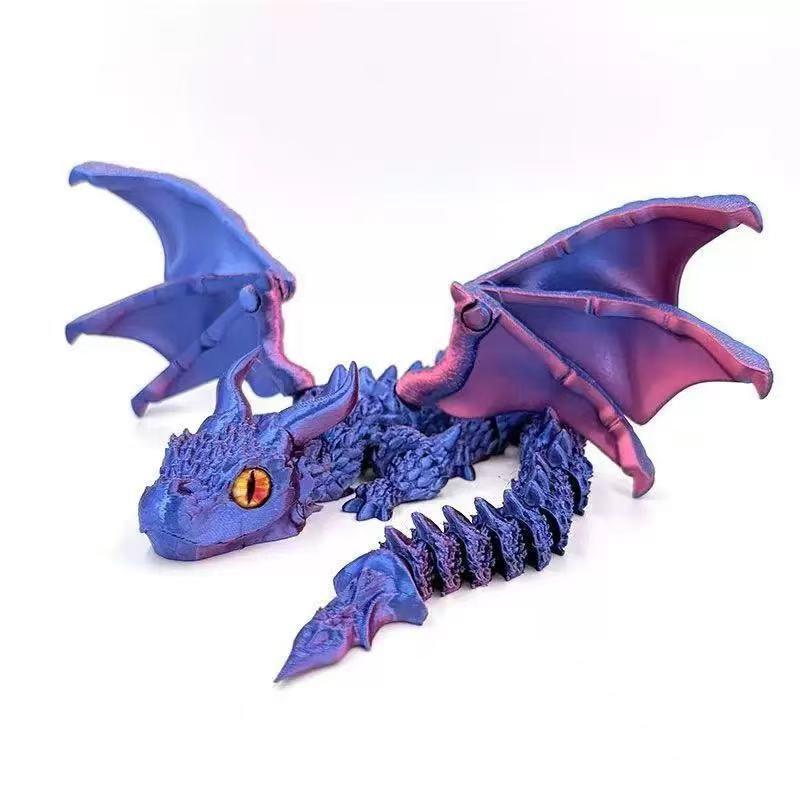 3D Printed Double-Horned Winged Dragon Figurine, Flexible Fully Articulated Multi-Joint Movable Model with Iridescent Gradient Finish, Room Decor, Household Items Decor, Sports & Outdoor Protective Gear Styling Accessory