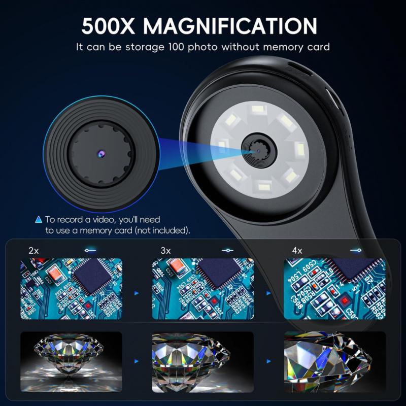 2-inch IPS screen 500x mini macro handheld digital microscope, fixed focal length, with 500x magnification, compatible with PC, portable pocket microscope, fun gift for students, LCD Digital Microscope