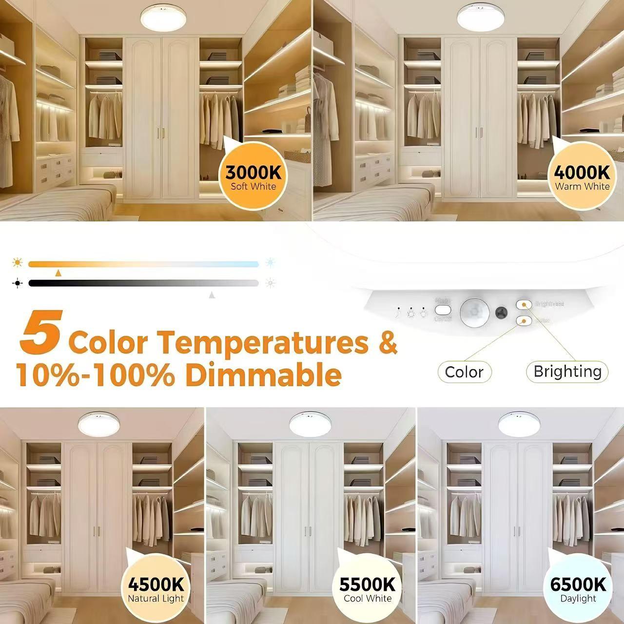 Magnetic rechargeable motion sensor ceiling light with remote control, 8000mAh, three level brightness adjustment, Lighting modes adjustable, no wiring required, battery powered, USB charging, suitable for wardrobes, showers, stairs, sheds, corridor