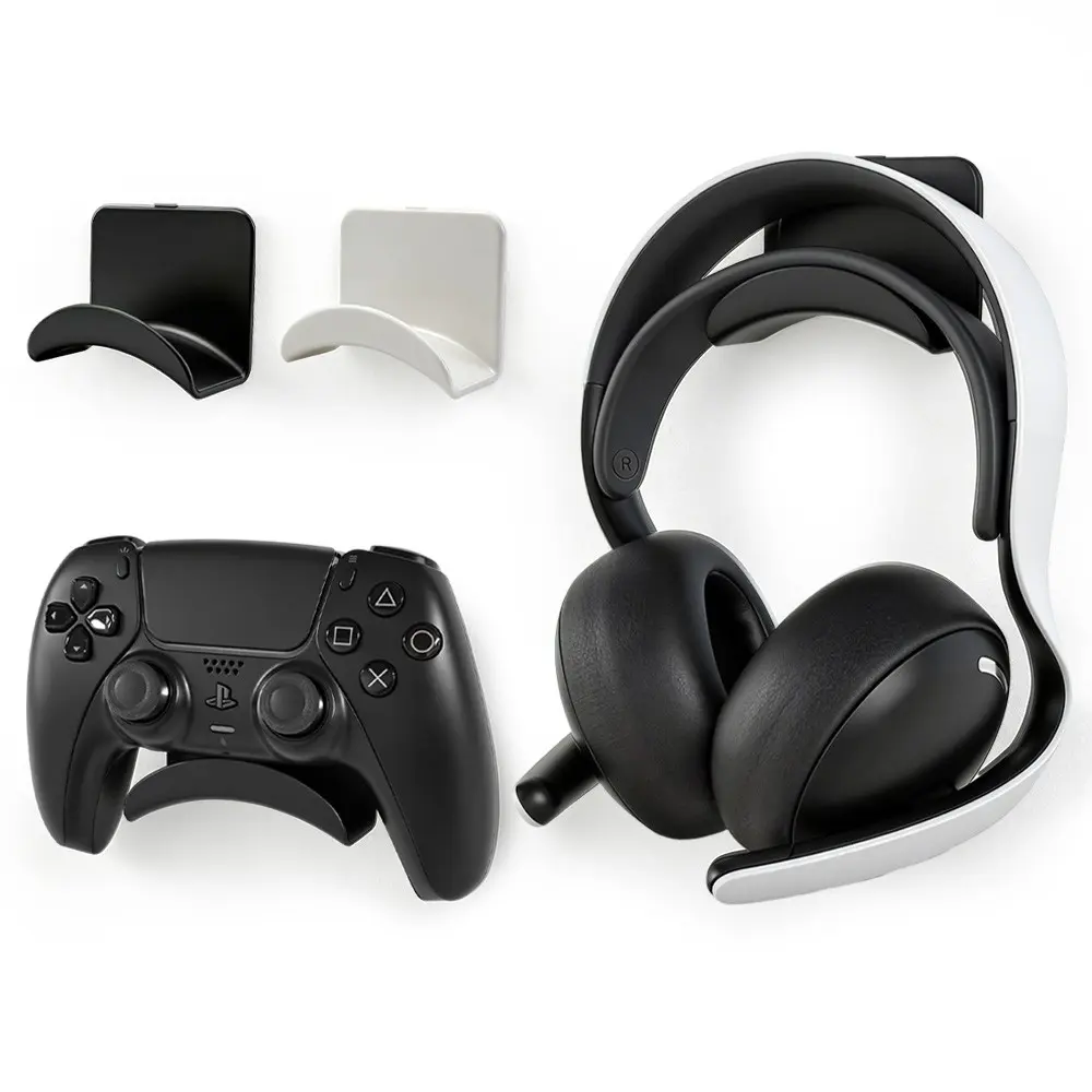 No Drill Wall Mounted Headphone Stand, Adhesive Headset Holder, Curved Cradle Hook, Game Controller Desk Storage, 1pcs