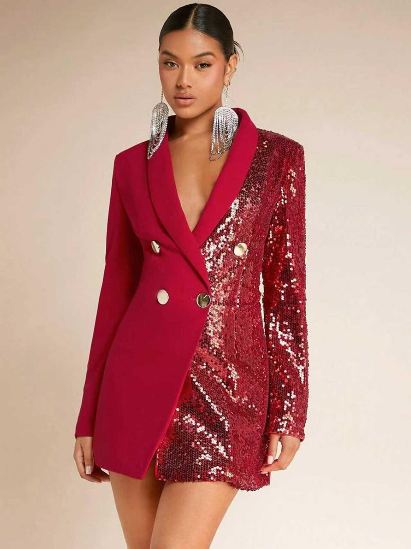 Women's Two-Button Suit Jacket Set, Long Sleeve, Perfect for Fall & Winter, Home Wear, Indoor & Outdoor, Casual Fitted Style